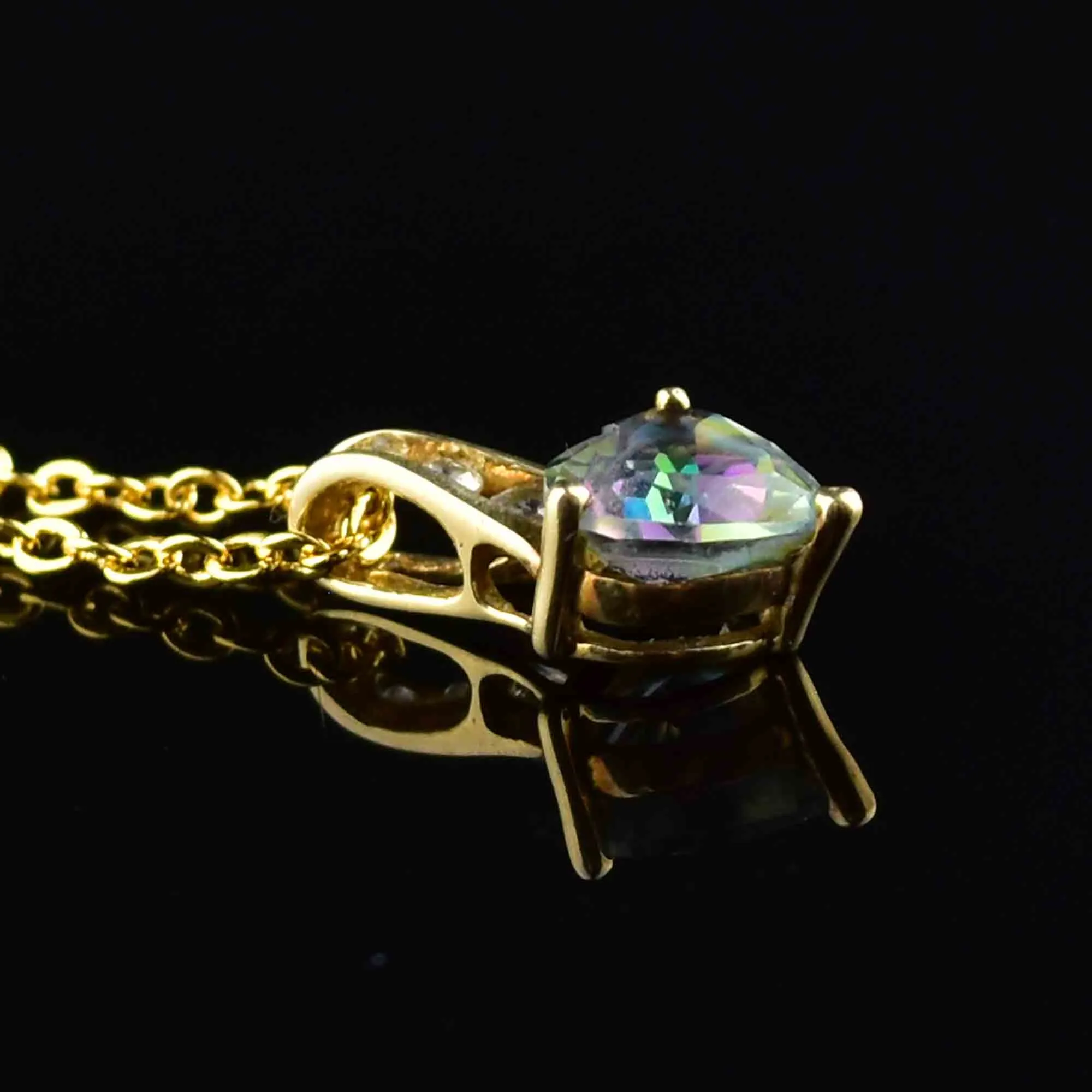 10K Gold Mystic Topaz Heart Pendant Necklace