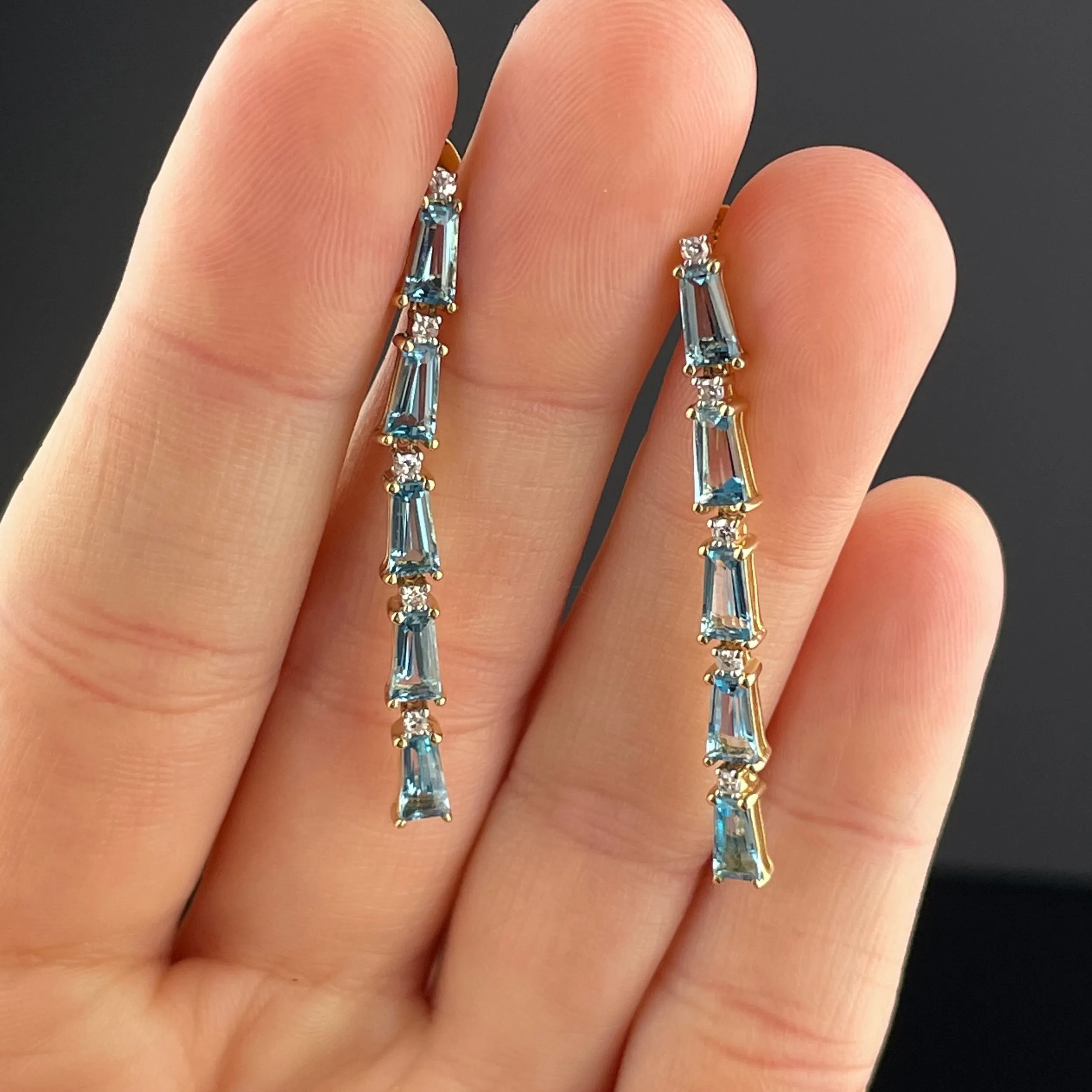 14K Gold Diamond Blue Topaz Stud Dangle Earrings