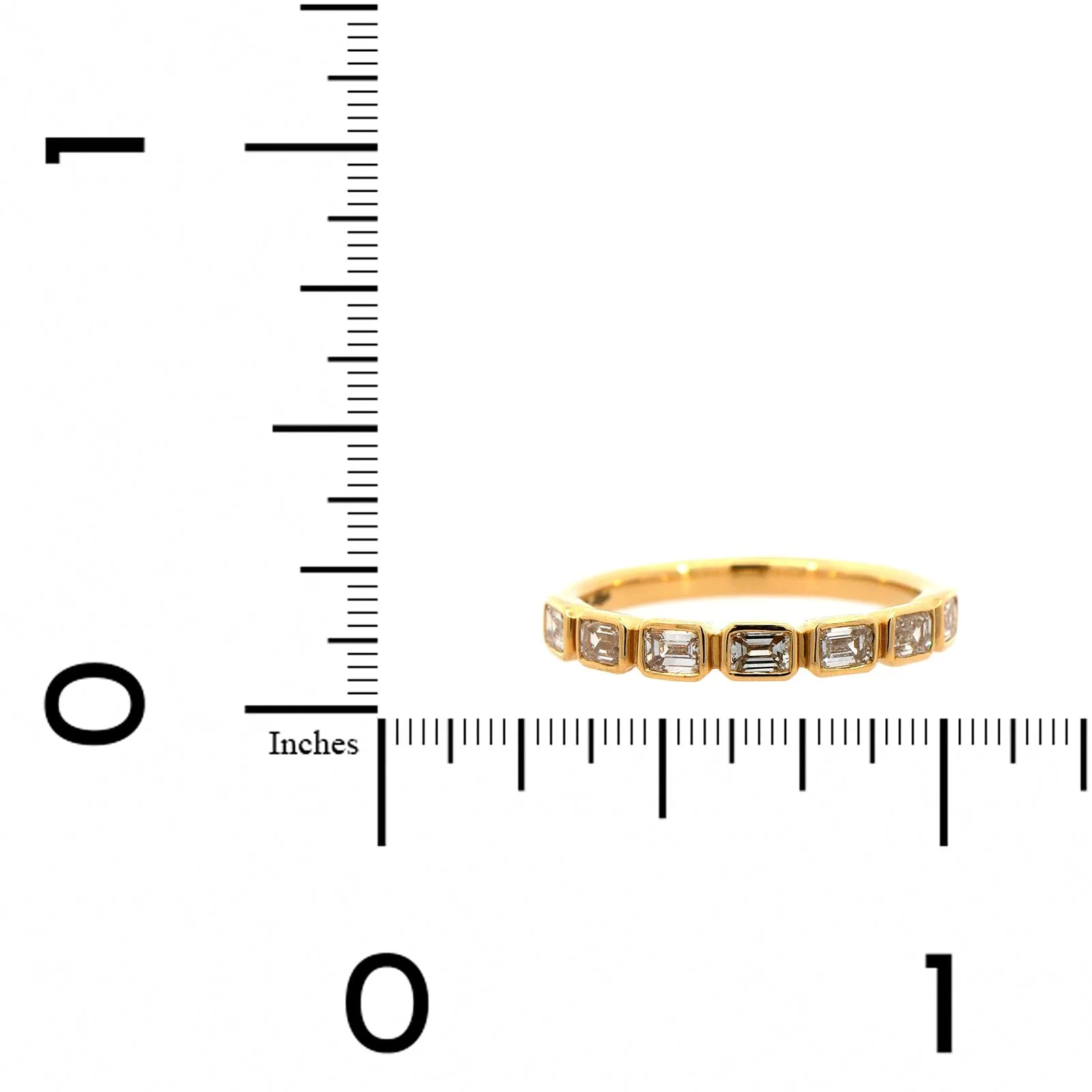 18K Yellow Gold Bezel Set Emerald Cut Diamond Band