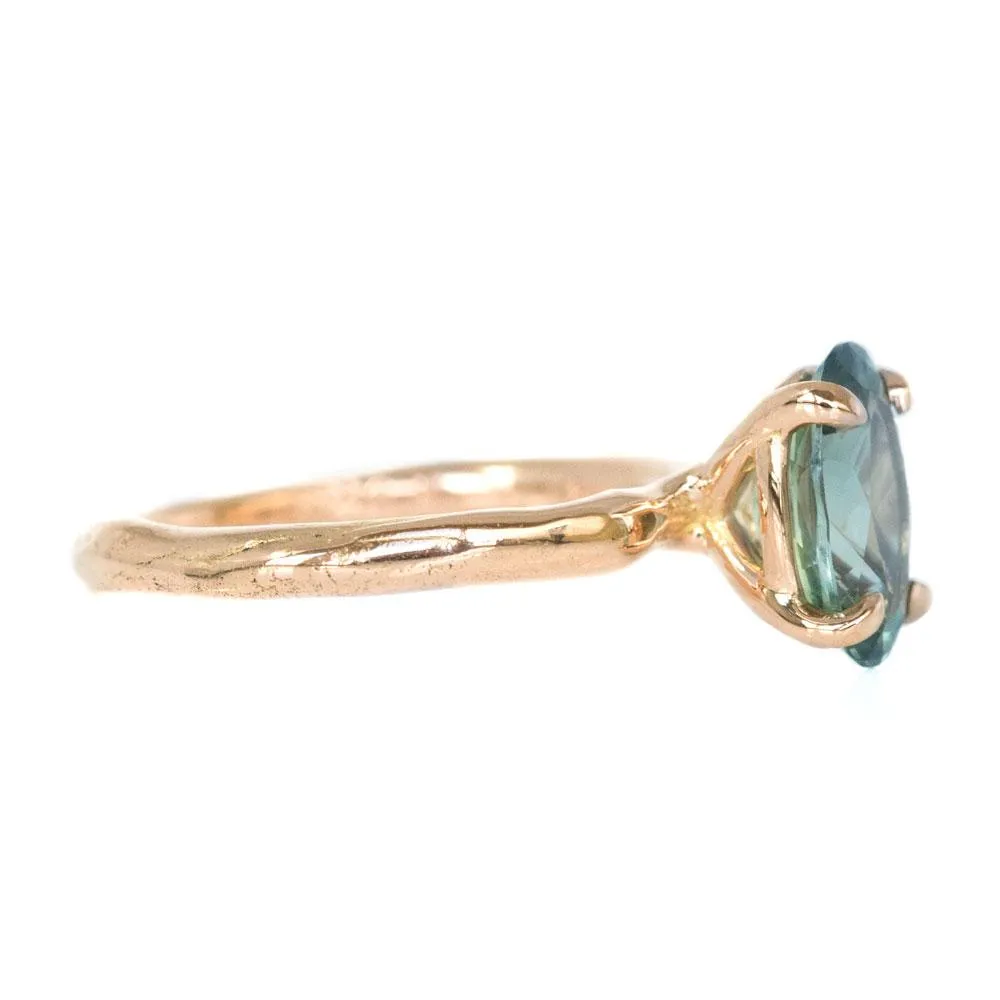 2ct Oval teal green Montana Sapphire Ring in 18k Rose Gold Alluvial Solitaire