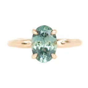 2ct Oval teal green Montana Sapphire Ring in 18k Rose Gold Alluvial Solitaire