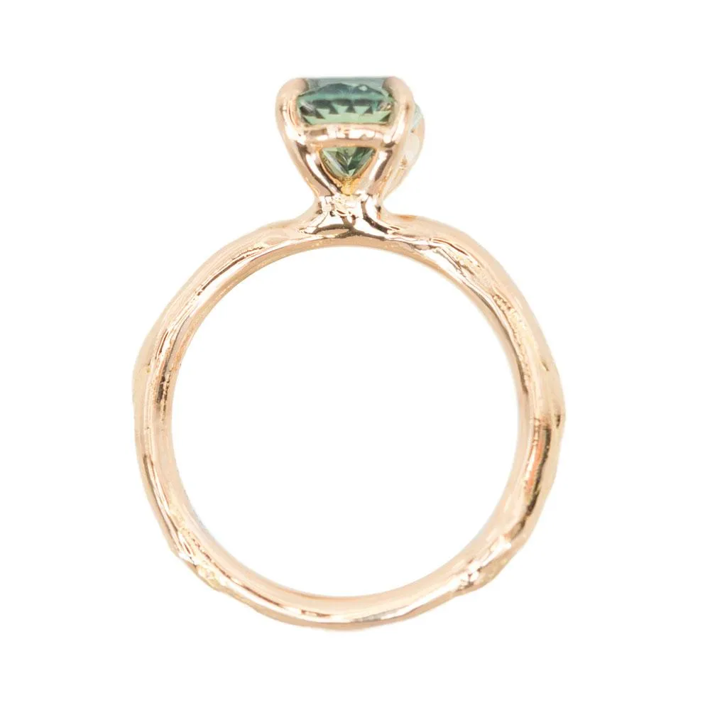 2ct Oval teal green Montana Sapphire Ring in 18k Rose Gold Alluvial Solitaire