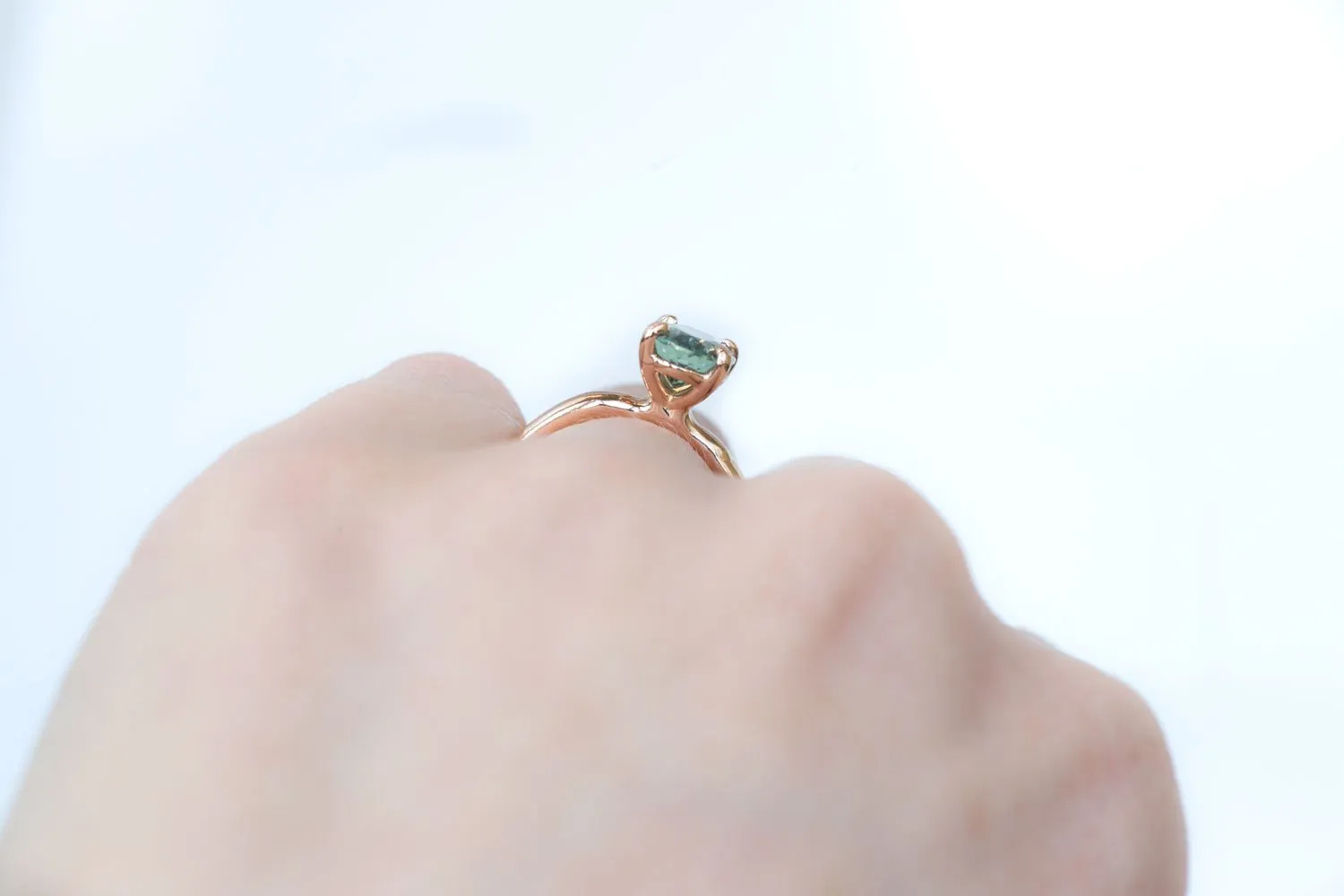 2ct Oval teal green Montana Sapphire Ring in 18k Rose Gold Alluvial Solitaire