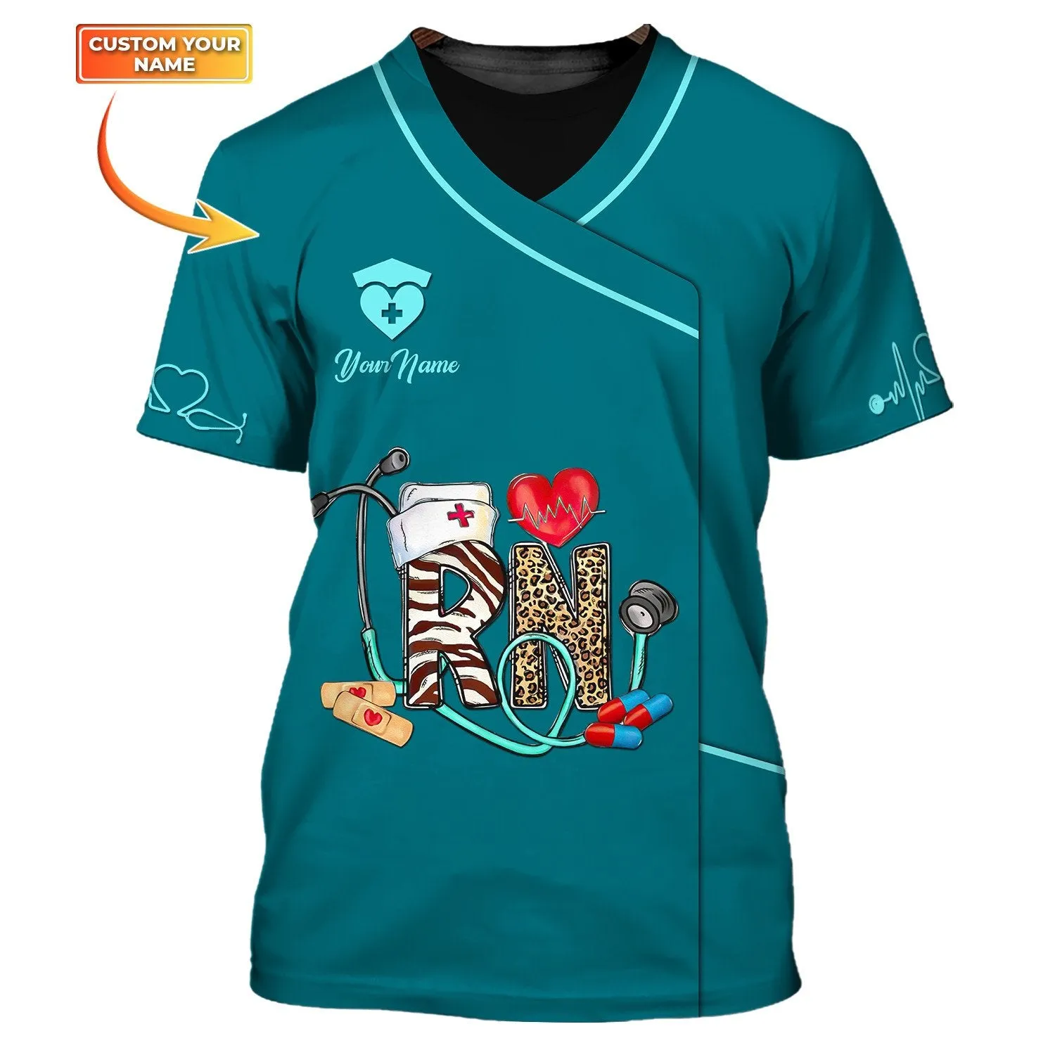 3D All Over Print RN Uniform Medical Scrubs Clothing Custom RN Tshirt