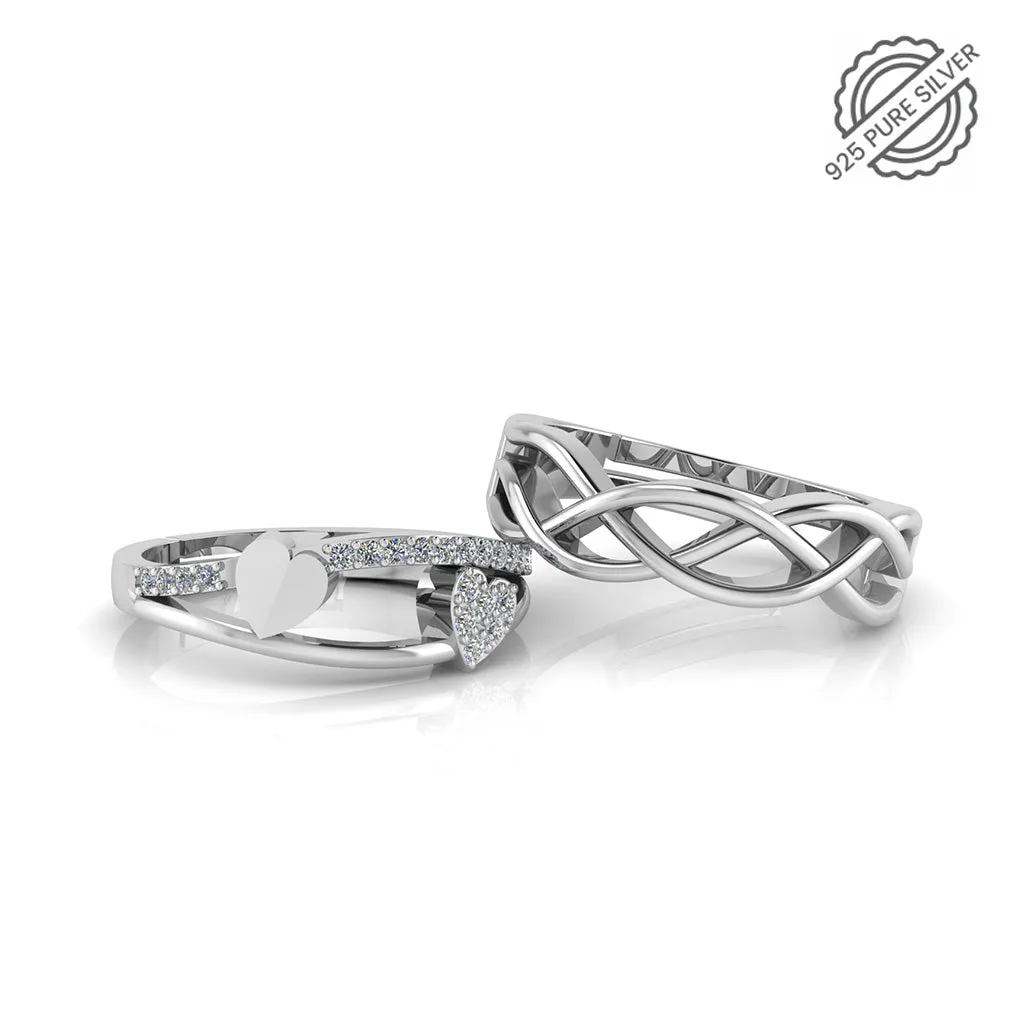 925 Pure Silver Zircon Celtic Knot Ring For Couple's