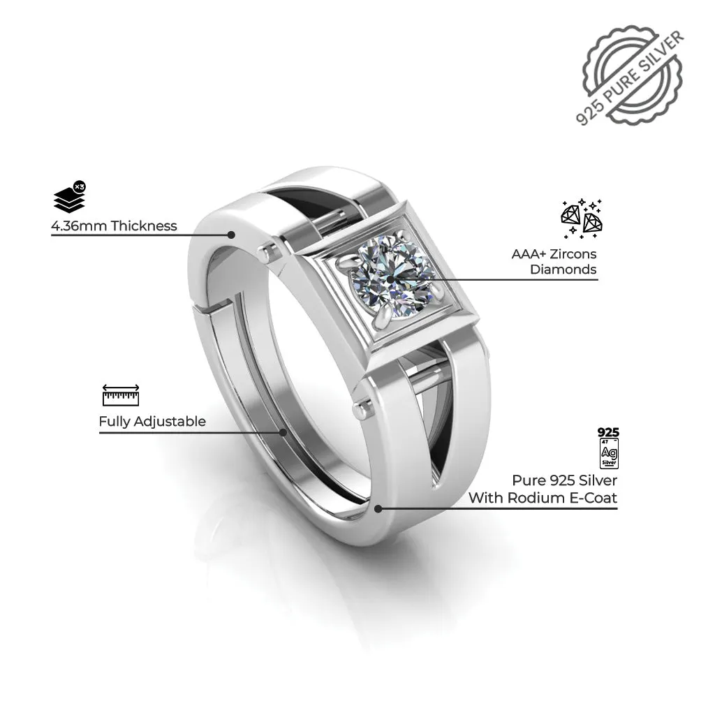 925 Sterling Silver Cubic Zircon Solitaire and Stardom Special Couple's Ring