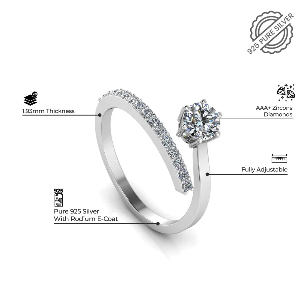 925 Sterling Silver Cubic Zircon Solitaire and Stardom Special Couple's Ring