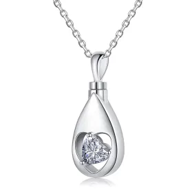 925 Sterling Silver Urn Necklaces for Ashes CZ Teardrop Ashes Eternity Cremation Jewelry Urns Necklace Keepsake Memorial Gifts