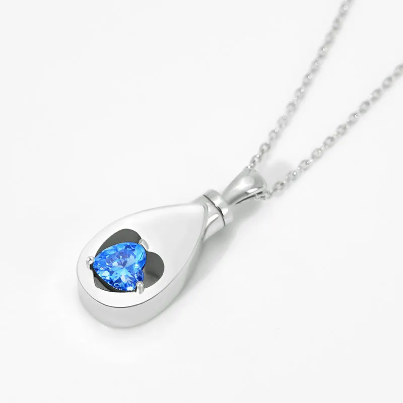 925 Sterling Silver Urn Necklaces for Ashes CZ Teardrop Ashes Eternity Cremation Jewelry Urns Necklace Keepsake Memorial Gifts