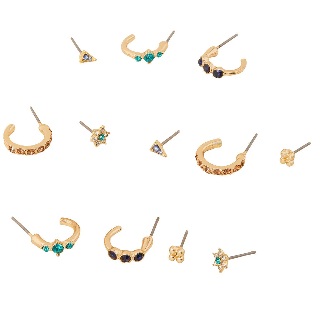 Accessorize London Women's Multi Gem Stud And Hoop Earring 6 Pack