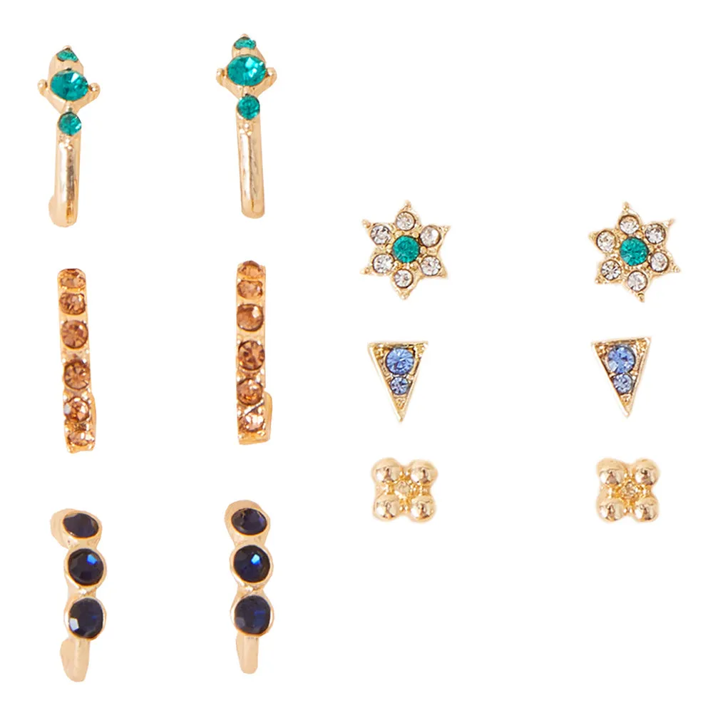 Accessorize London Women's Multi Gem Stud And Hoop Earring 6 Pack