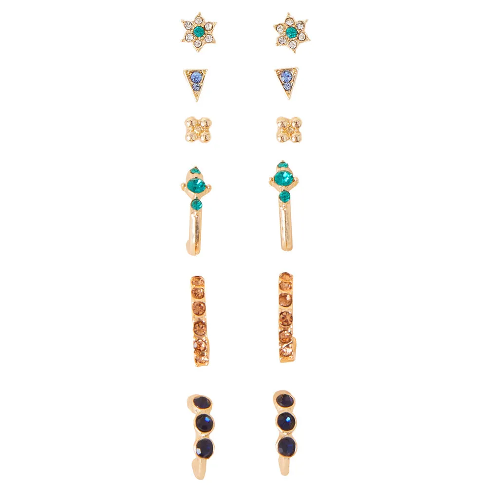 Accessorize London Women's Multi Gem Stud And Hoop Earring 6 Pack