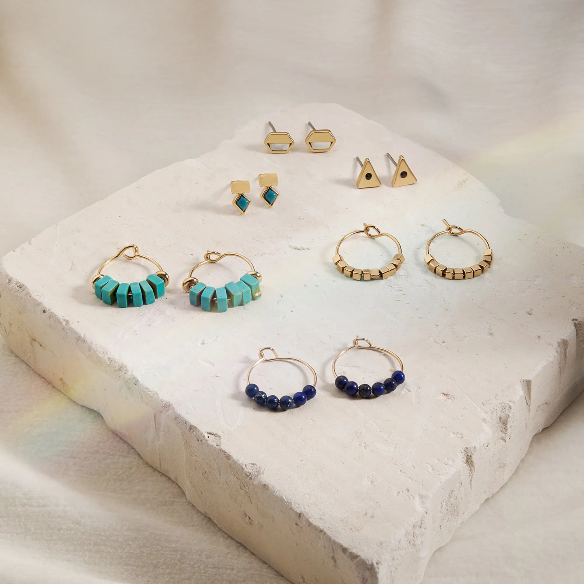 Accessorize London Women's Semi-precious Stone Stud And Hoop Earrings Pack Of 6