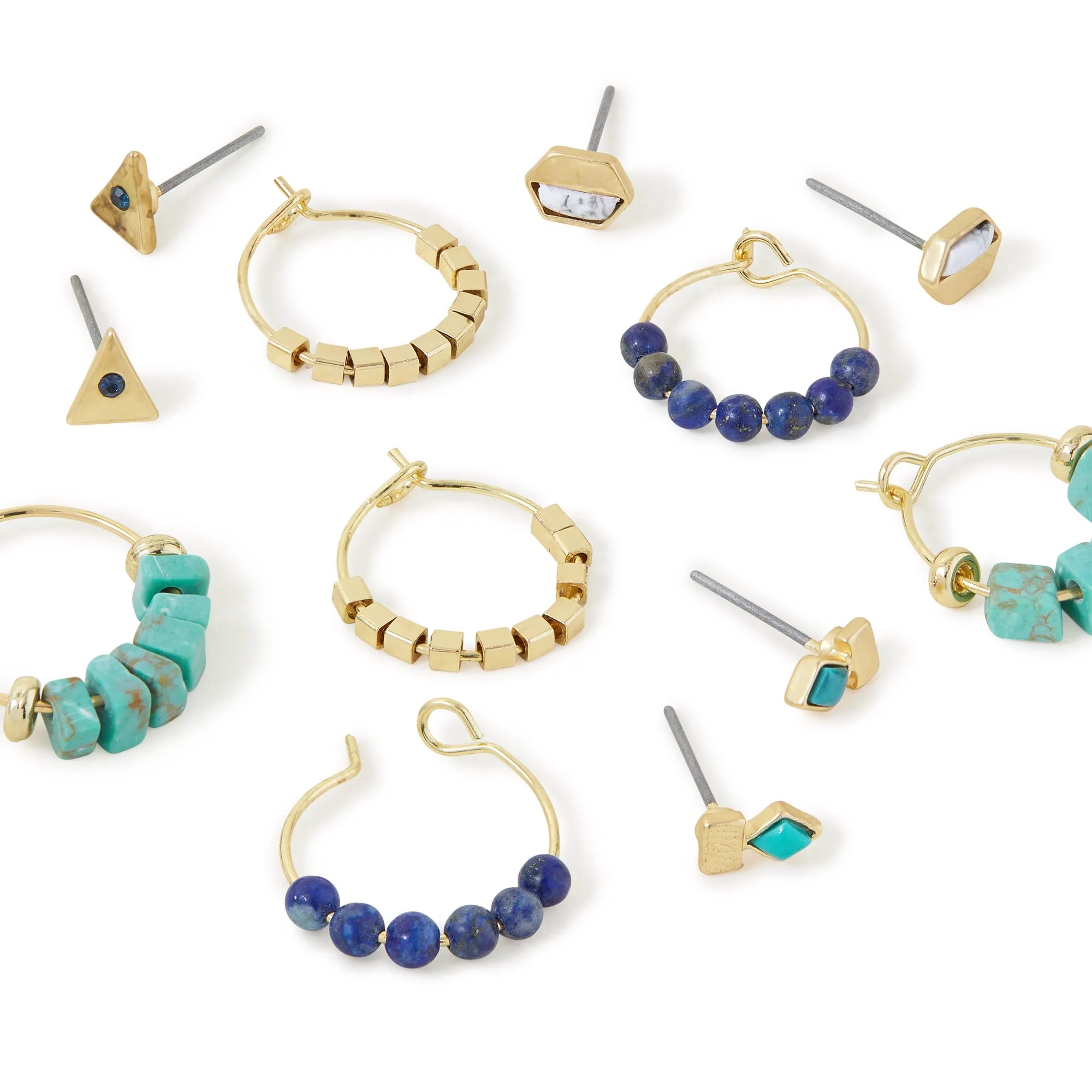 Accessorize London Women's Semi-precious Stone Stud And Hoop Earrings Pack Of 6