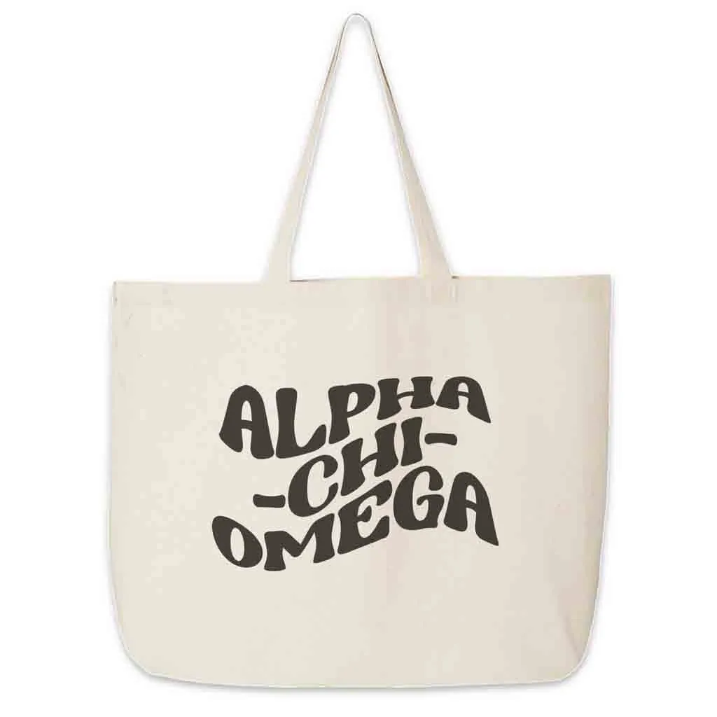 Alpha Chi Omega Large Canvas Sorority Tote Bag with Simple Mod Design