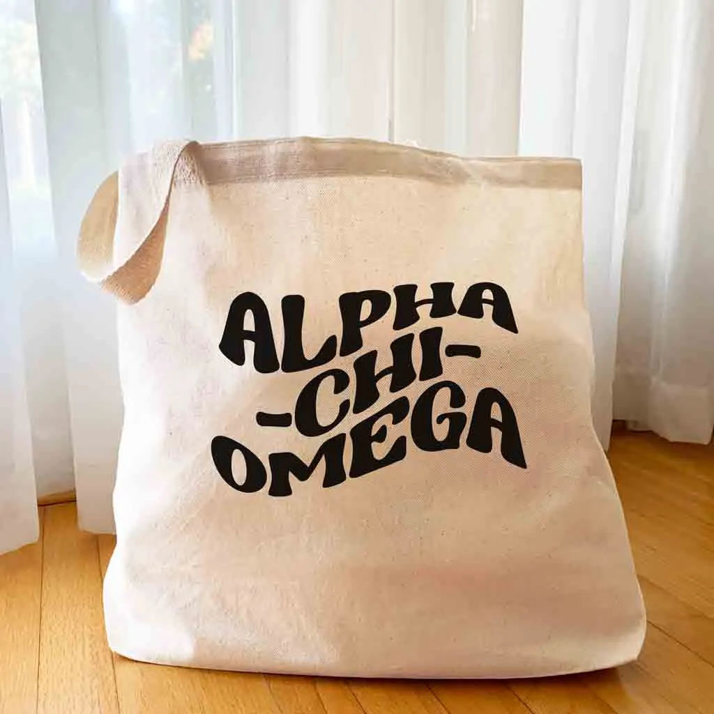 Alpha Chi Omega Large Canvas Sorority Tote Bag with Simple Mod Design