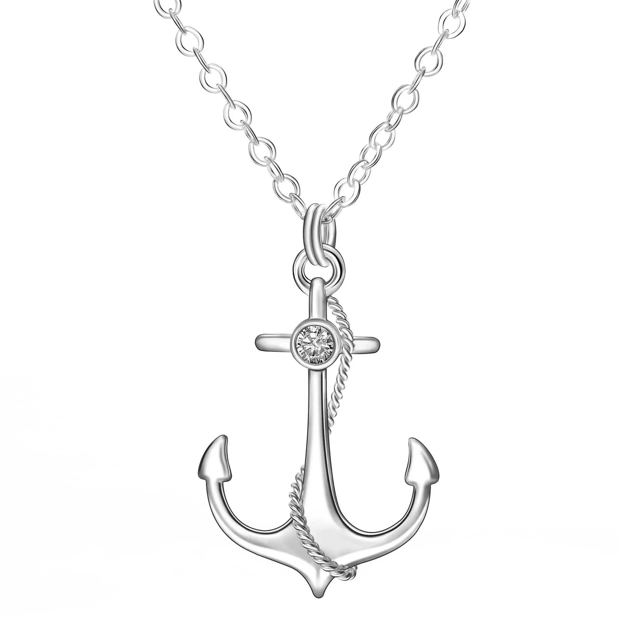 Anchor Sterling Silver Necklace For Men, 24 inch