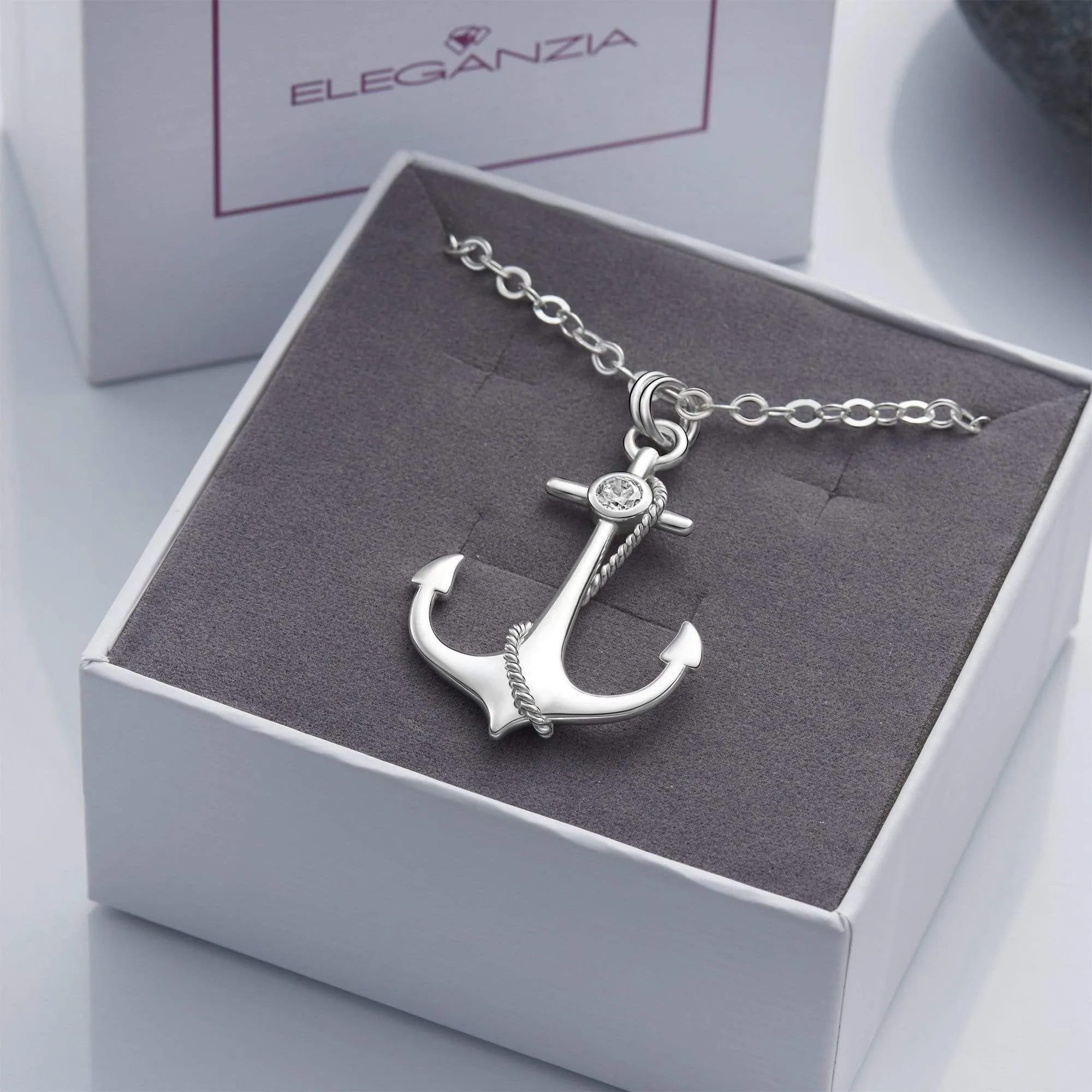 Anchor Sterling Silver Necklace For Men, 24 inch