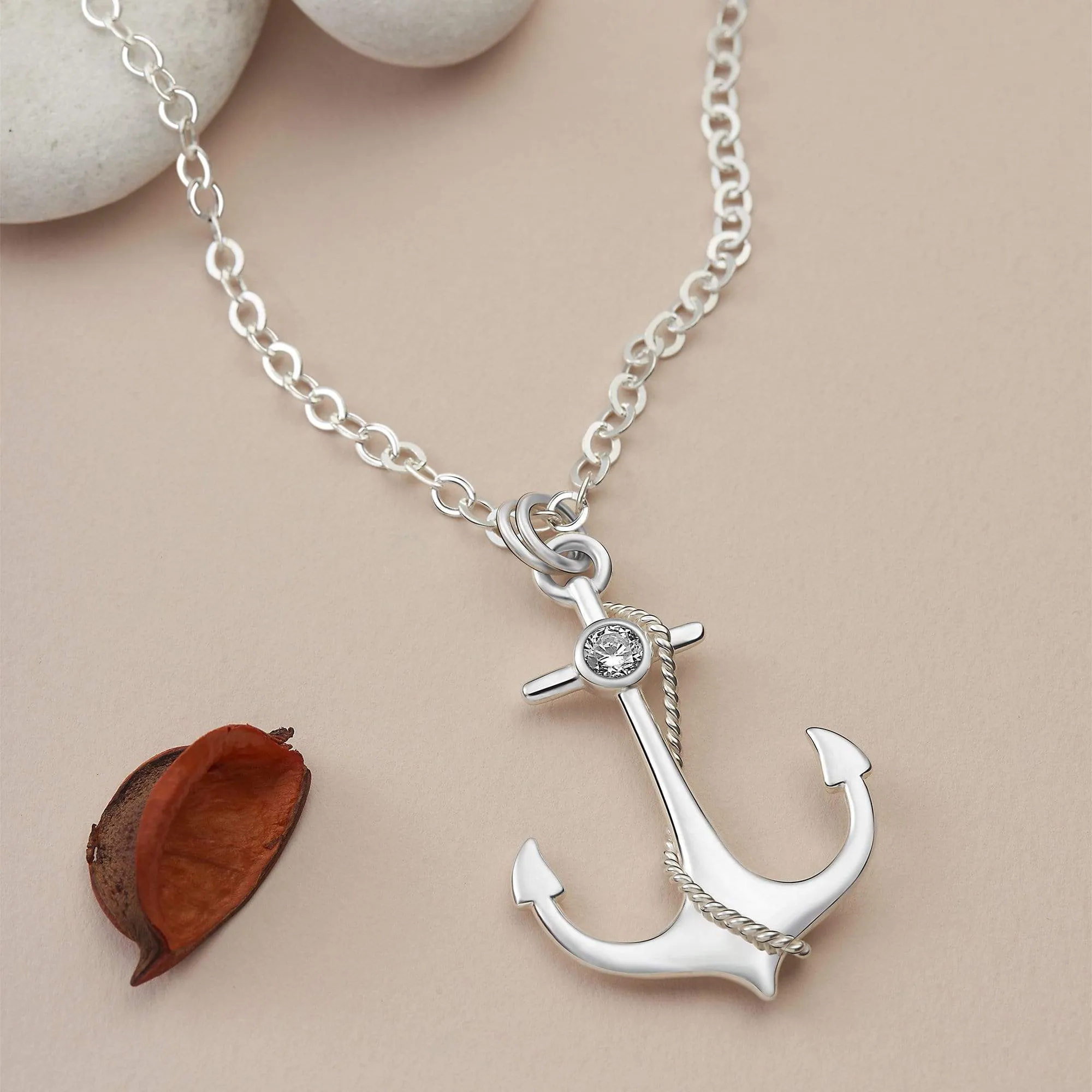 Anchor Sterling Silver Necklace For Men, 24 inch