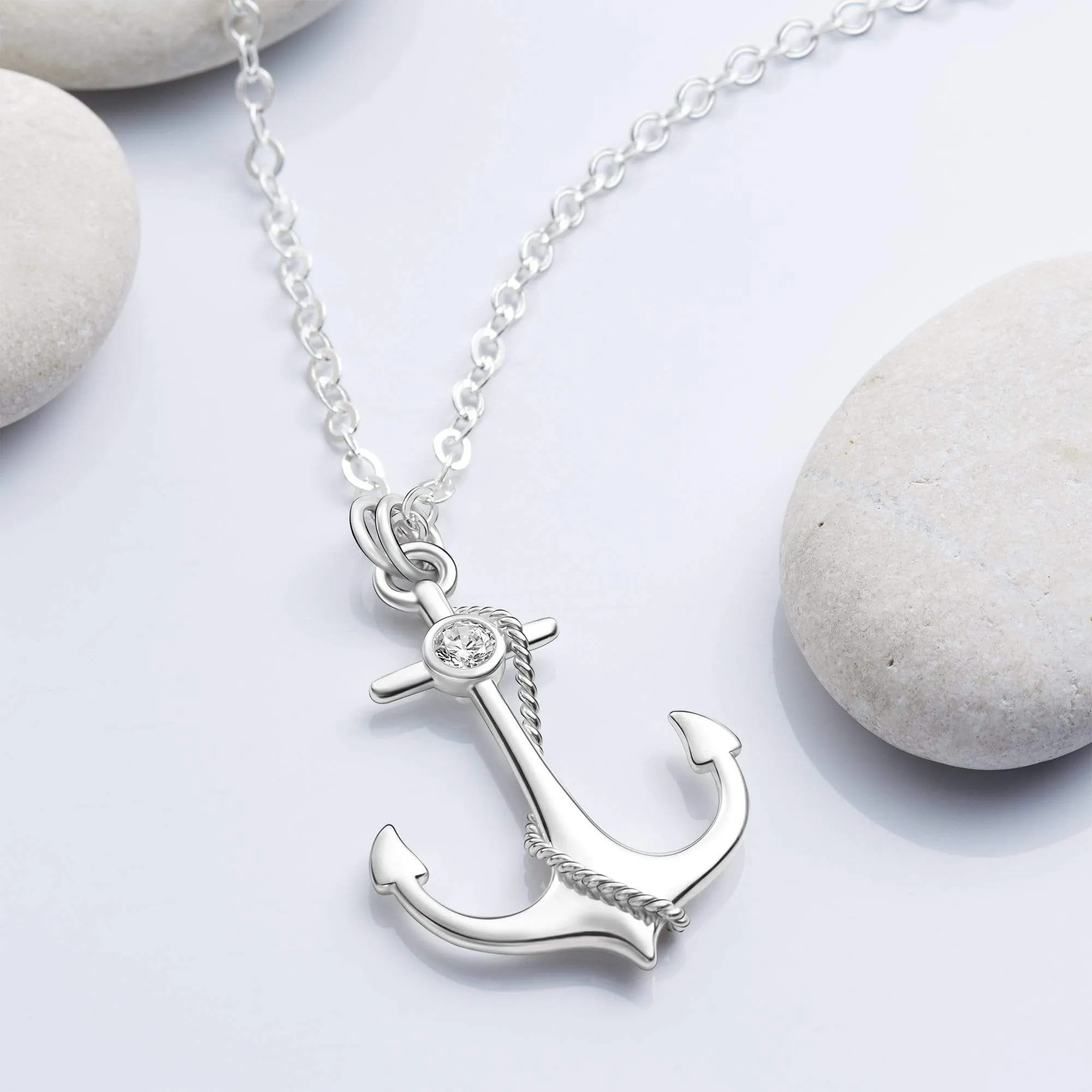 Anchor Sterling Silver Necklace For Men, 24 inch