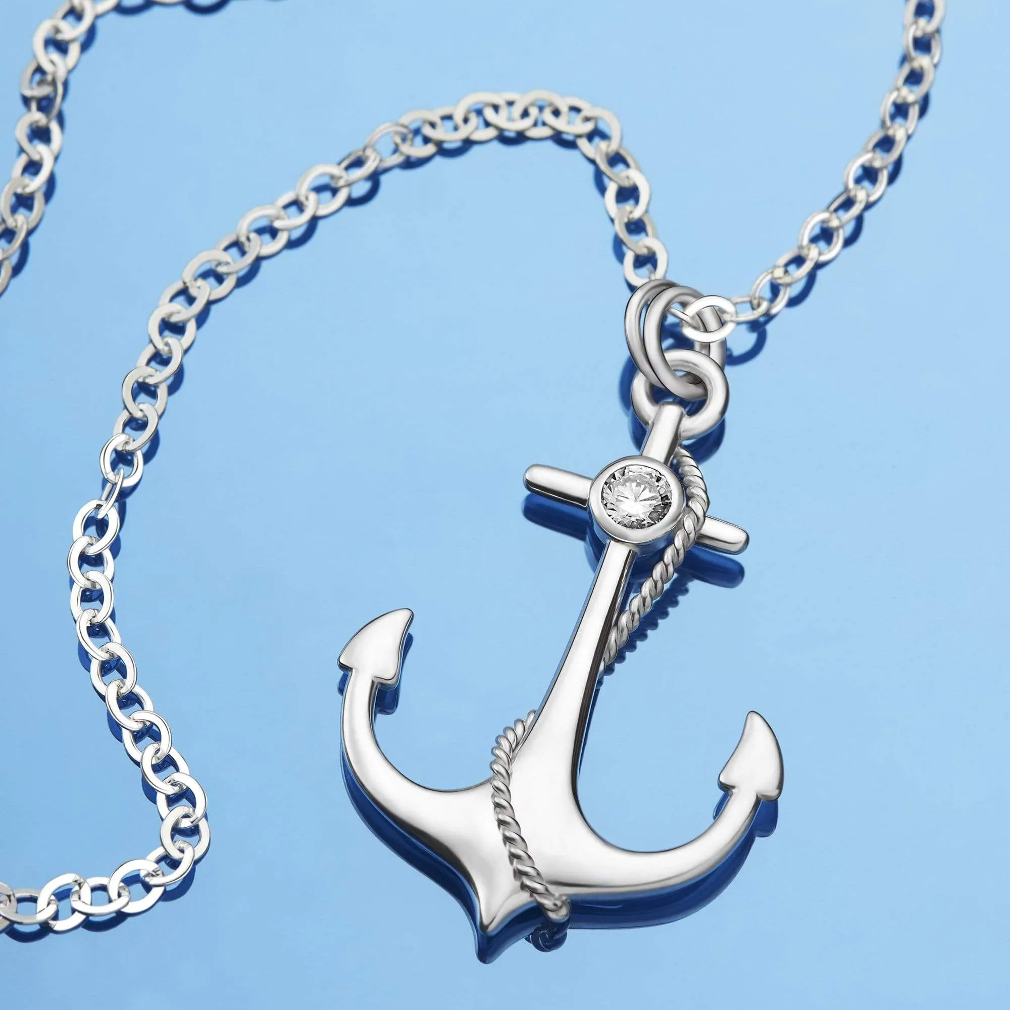 Anchor Sterling Silver Necklace For Men, 24 inch