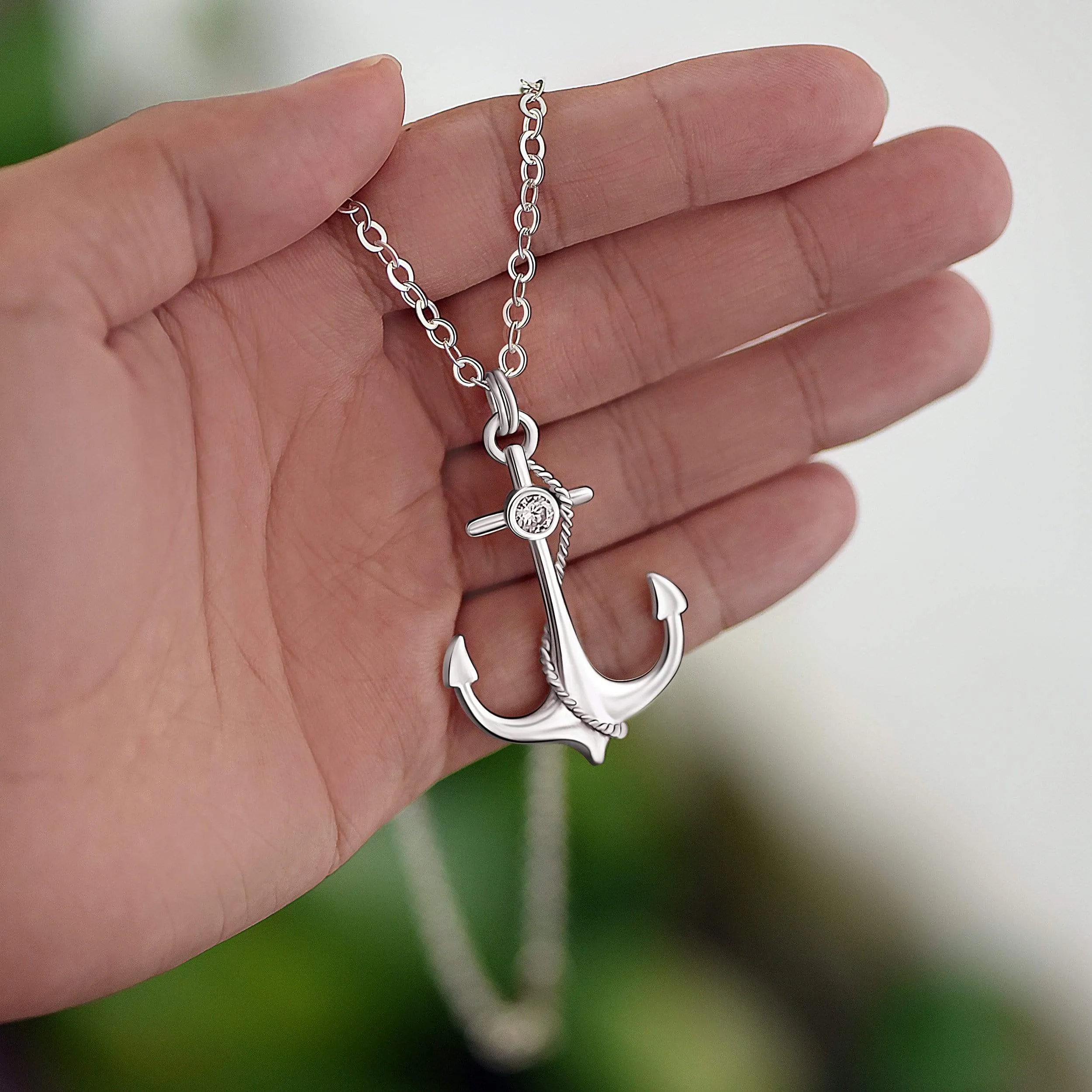 Anchor Sterling Silver Necklace For Men, 24 inch