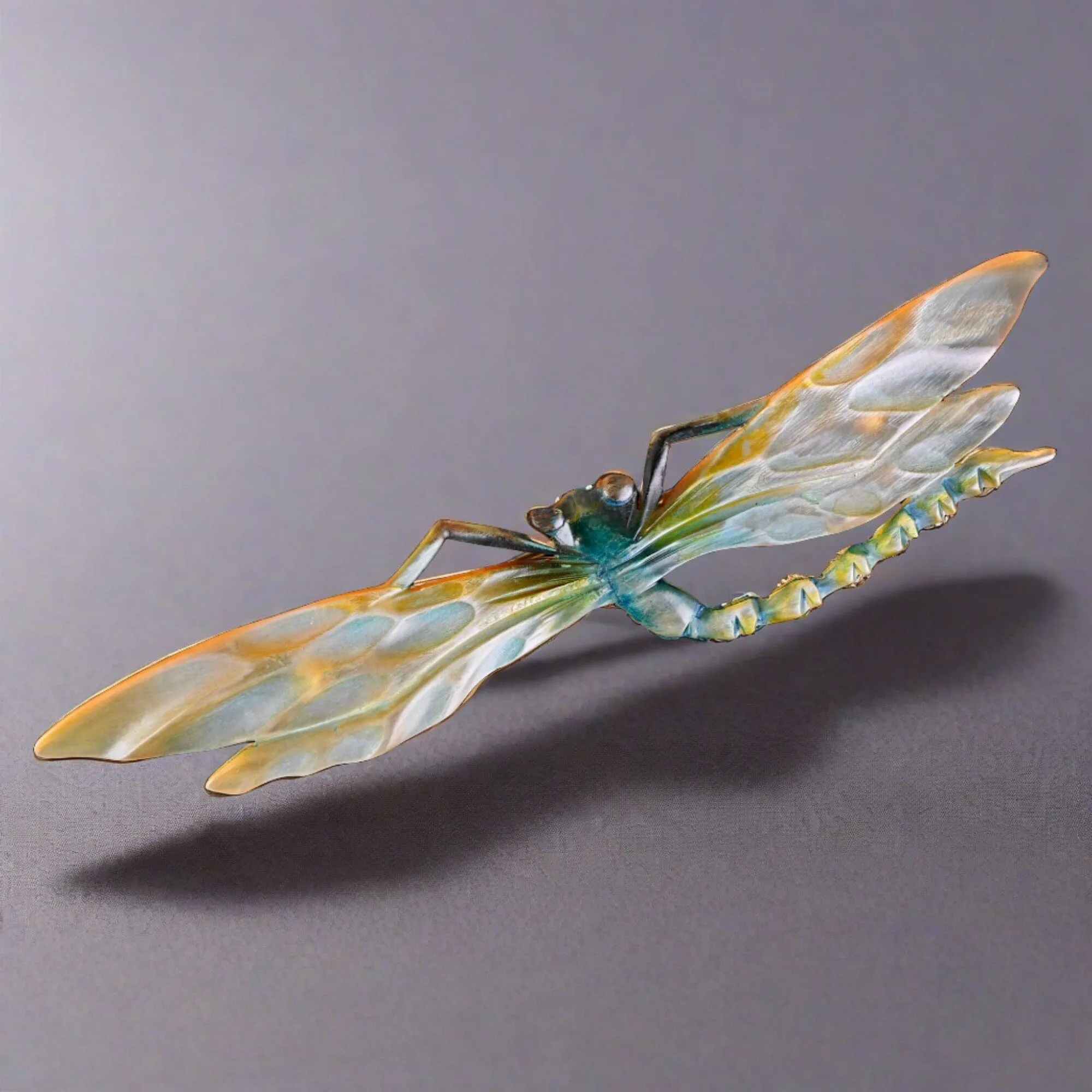 Antique Art Nouveau Carved Horn Dragonfly Brooch