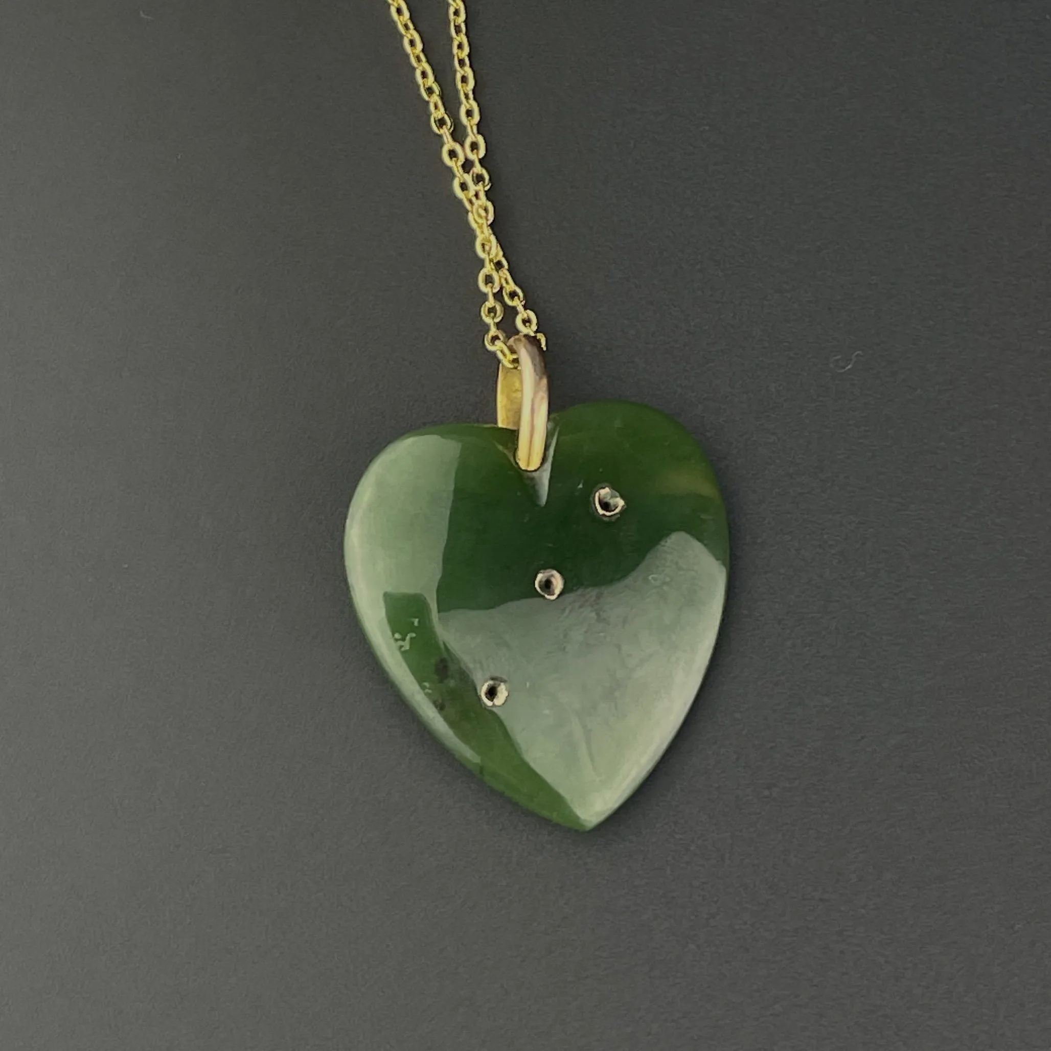 Antique Seed Pearl Jade Heart Pendant Necklace