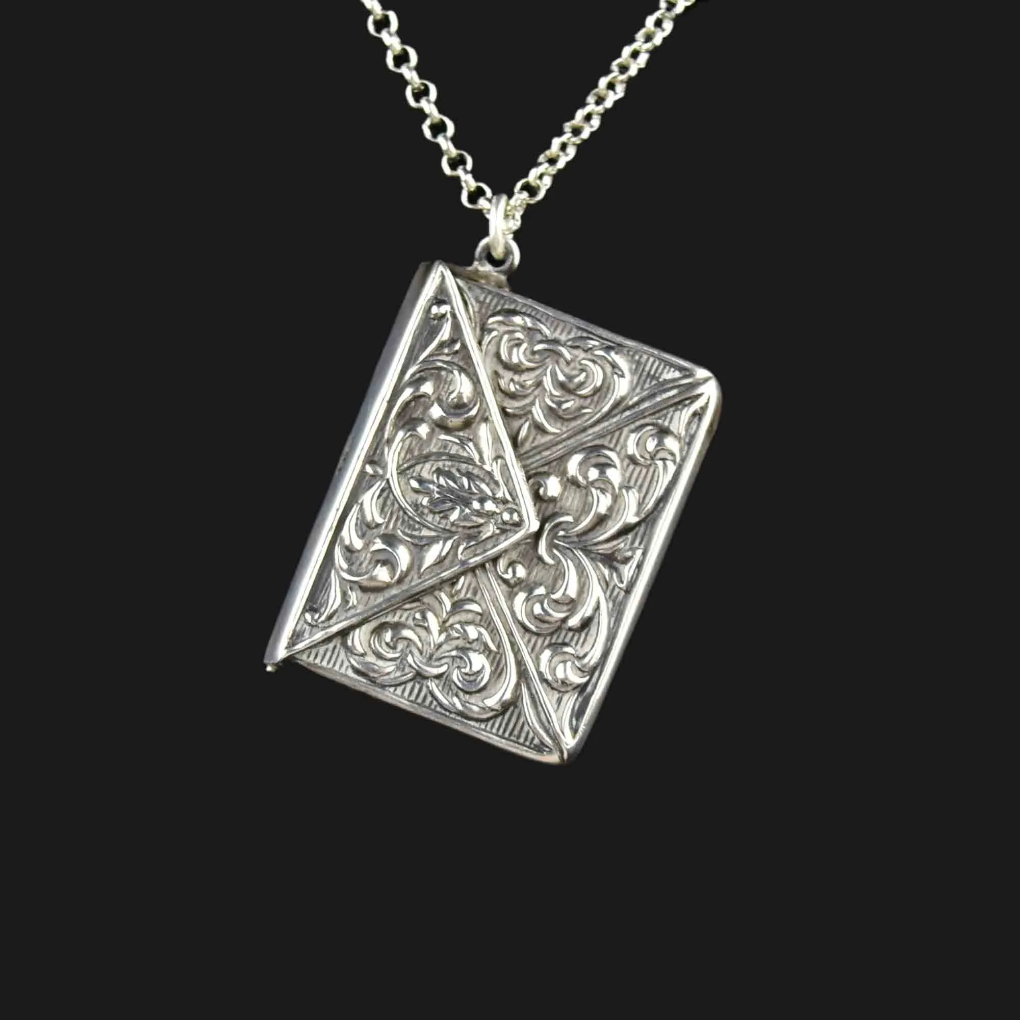 Antique Silver Stamp Holder Fob Pendant Necklace