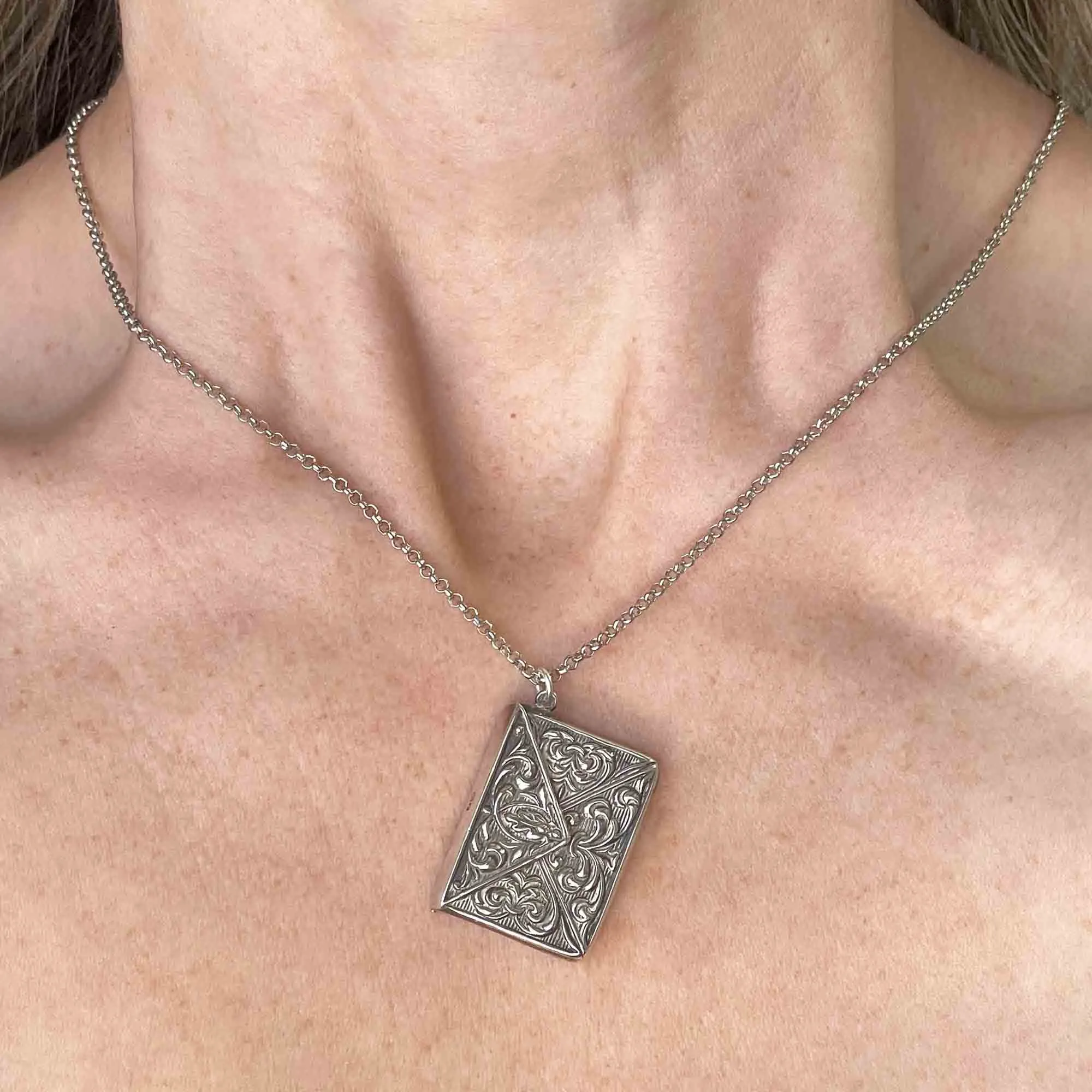 Antique Silver Stamp Holder Fob Pendant Necklace