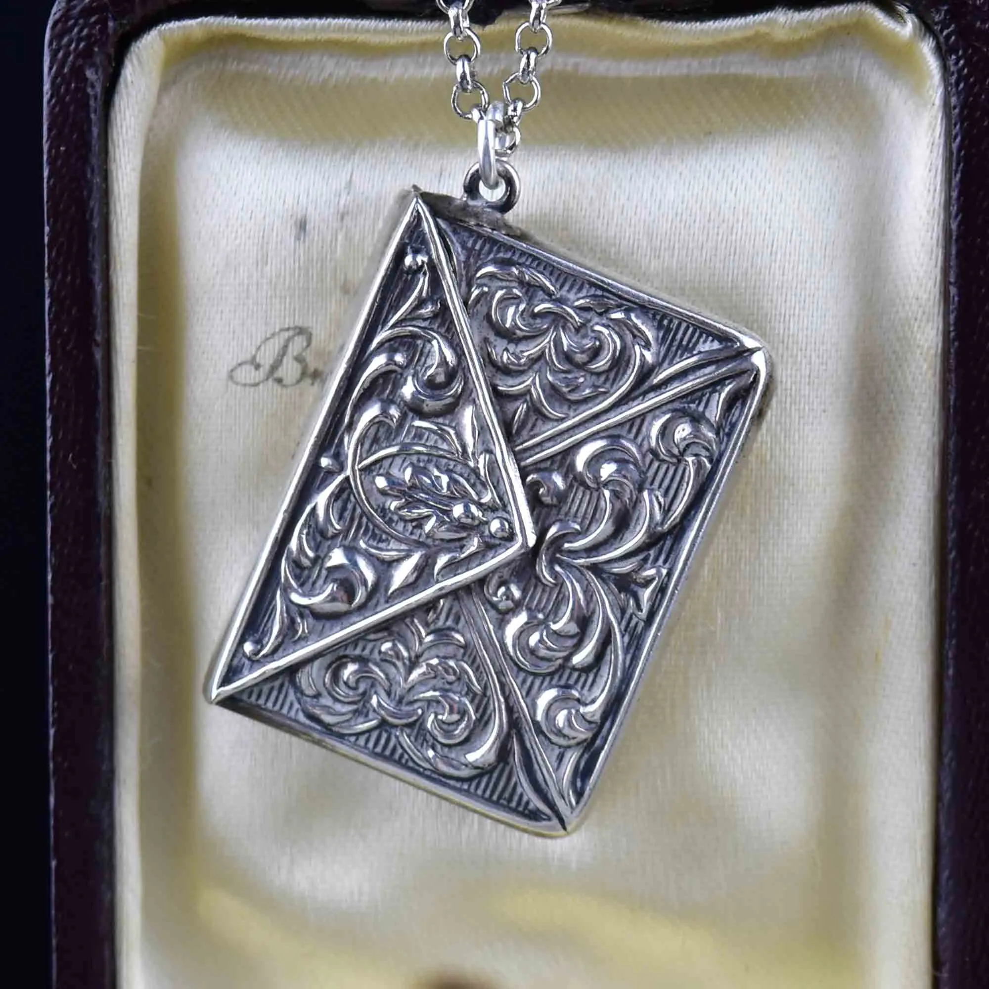 Antique Silver Stamp Holder Fob Pendant Necklace