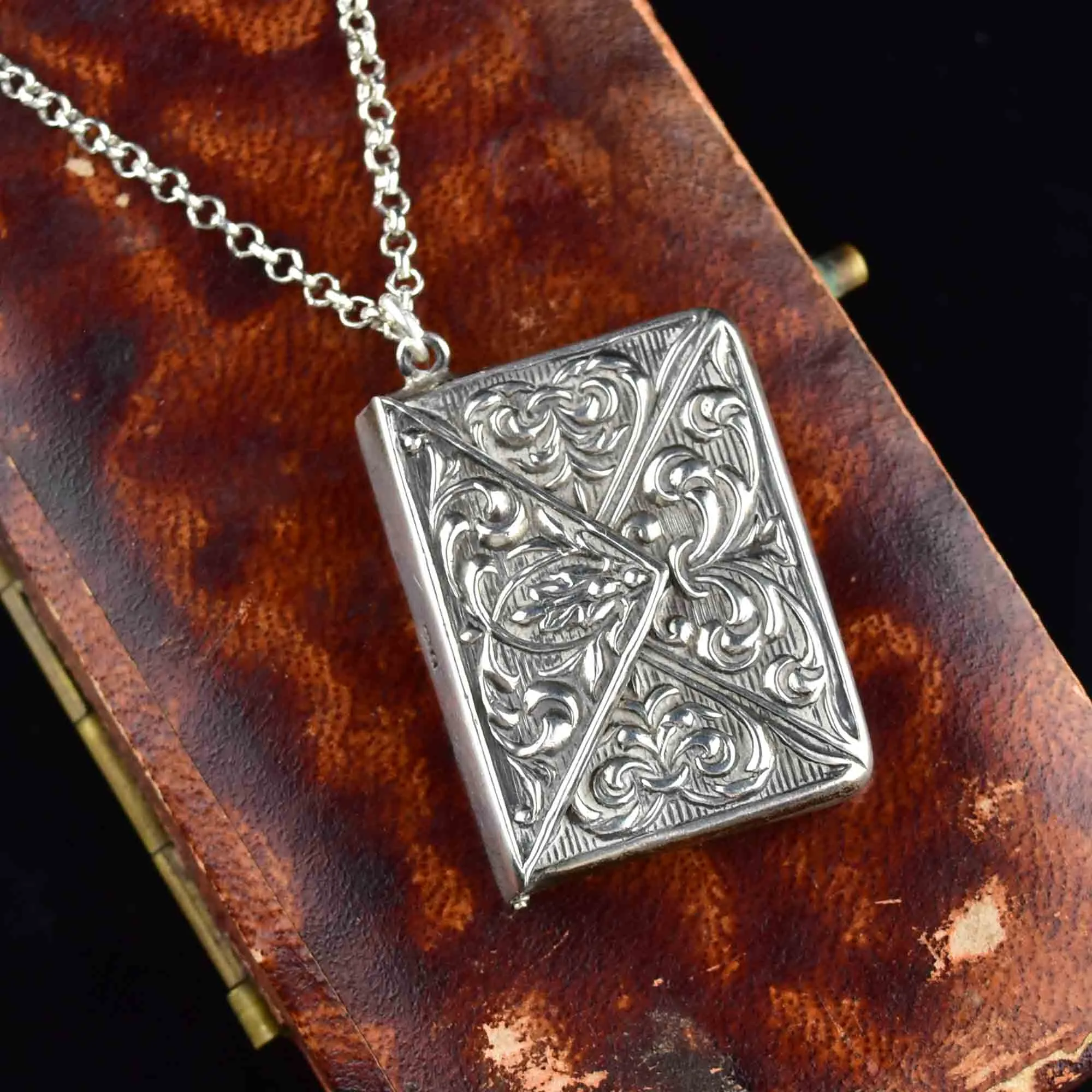 Antique Silver Stamp Holder Fob Pendant Necklace