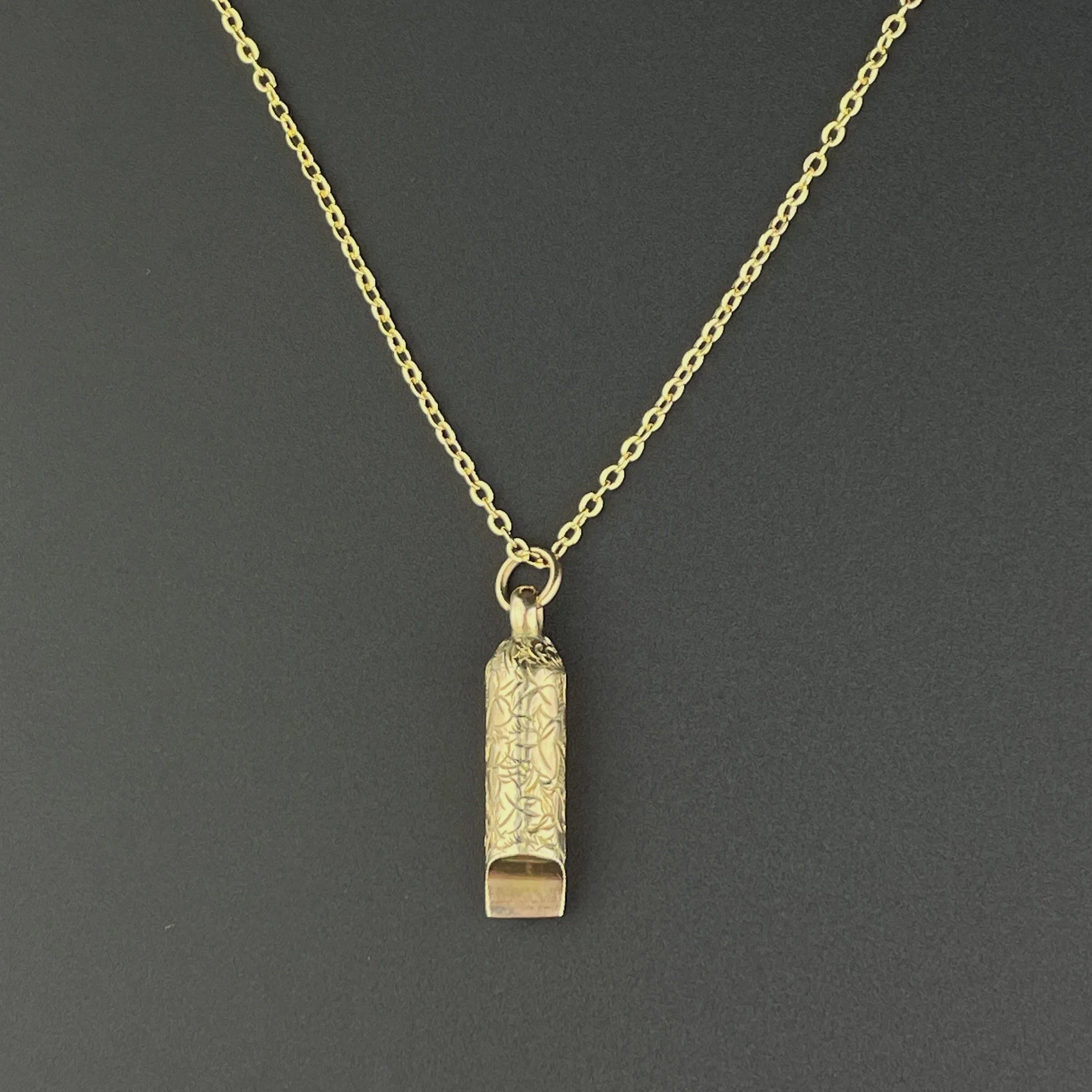 Antique Victorian Gold Engraved Whistle Charm Pendant