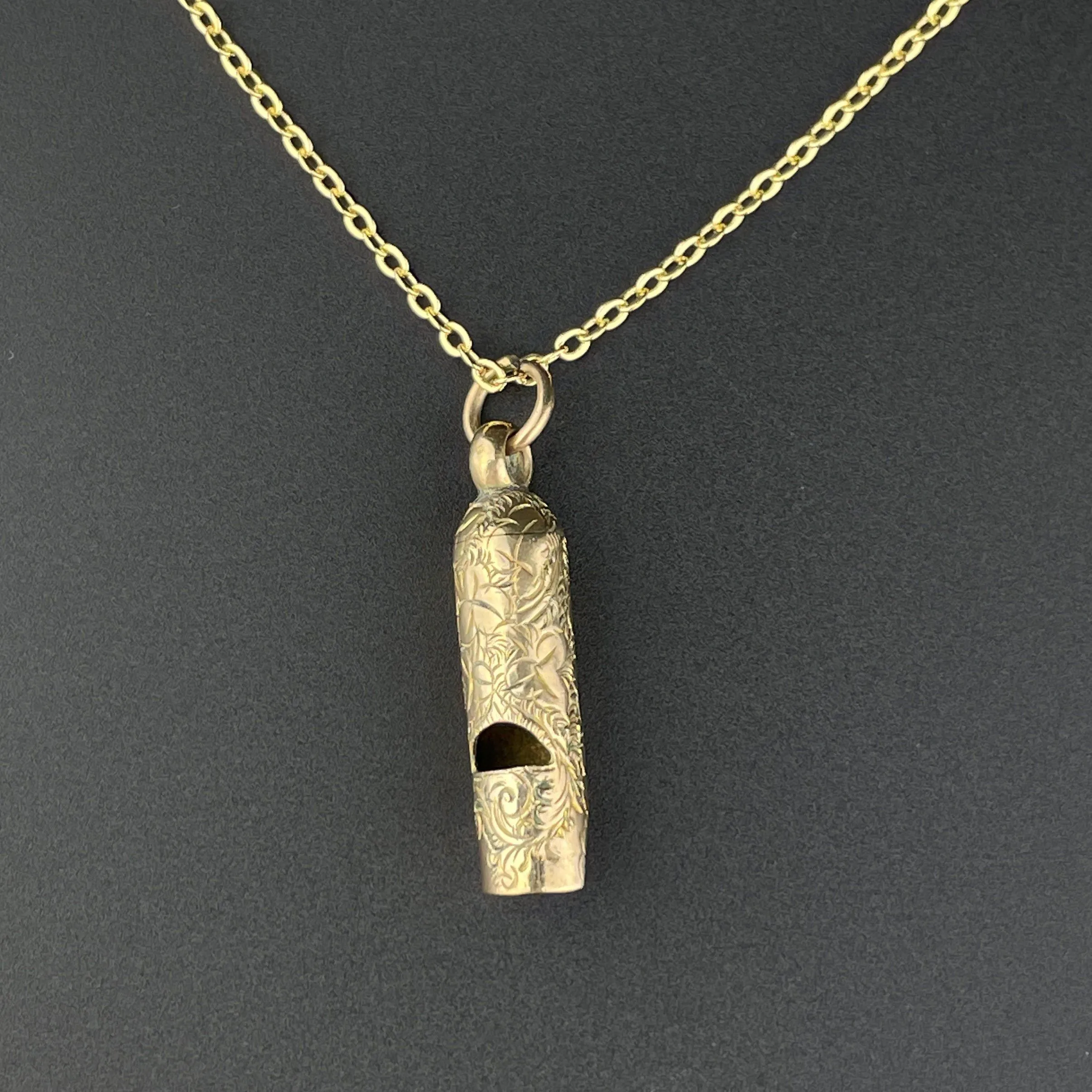 Antique Victorian Gold Engraved Whistle Charm Pendant