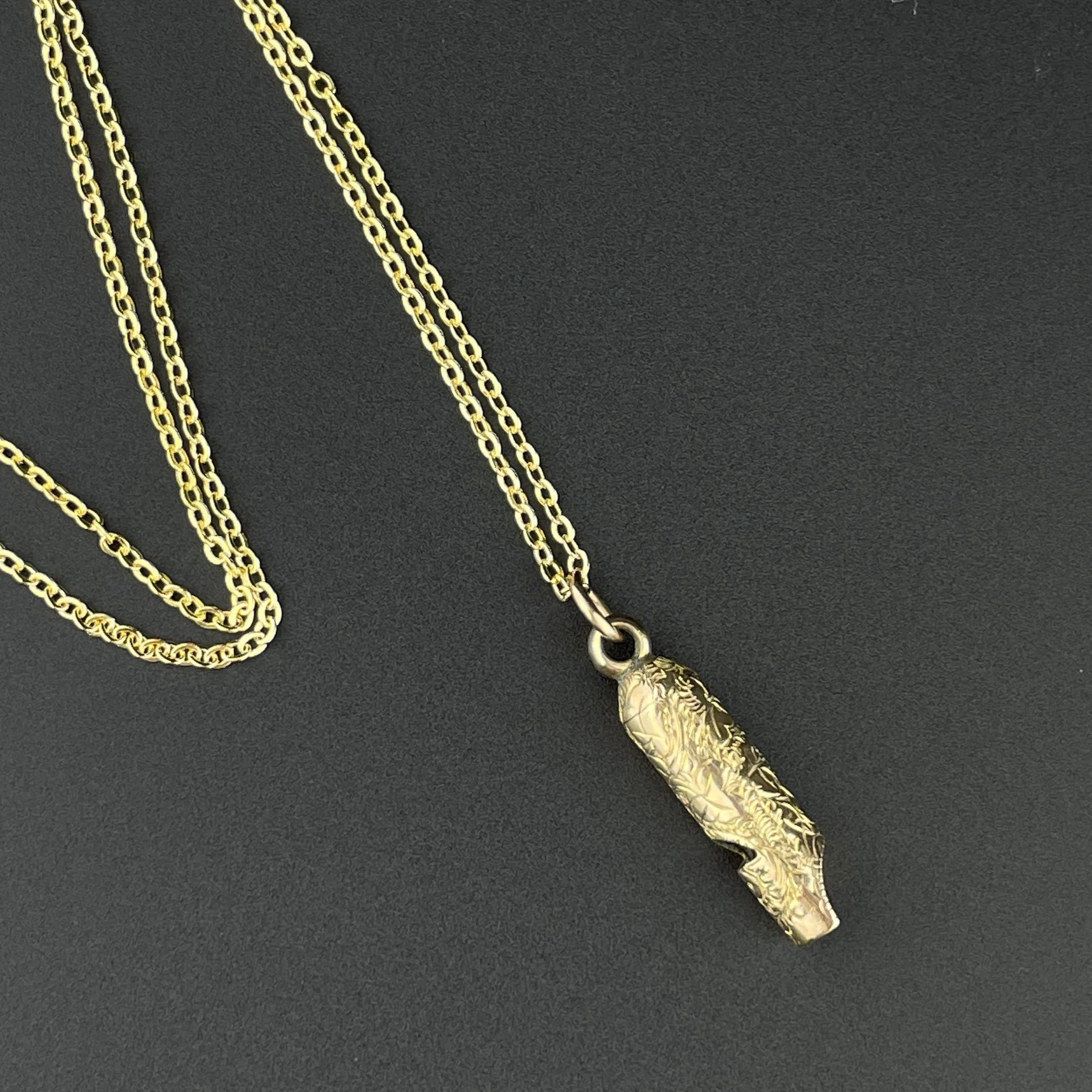 Antique Victorian Gold Engraved Whistle Charm Pendant