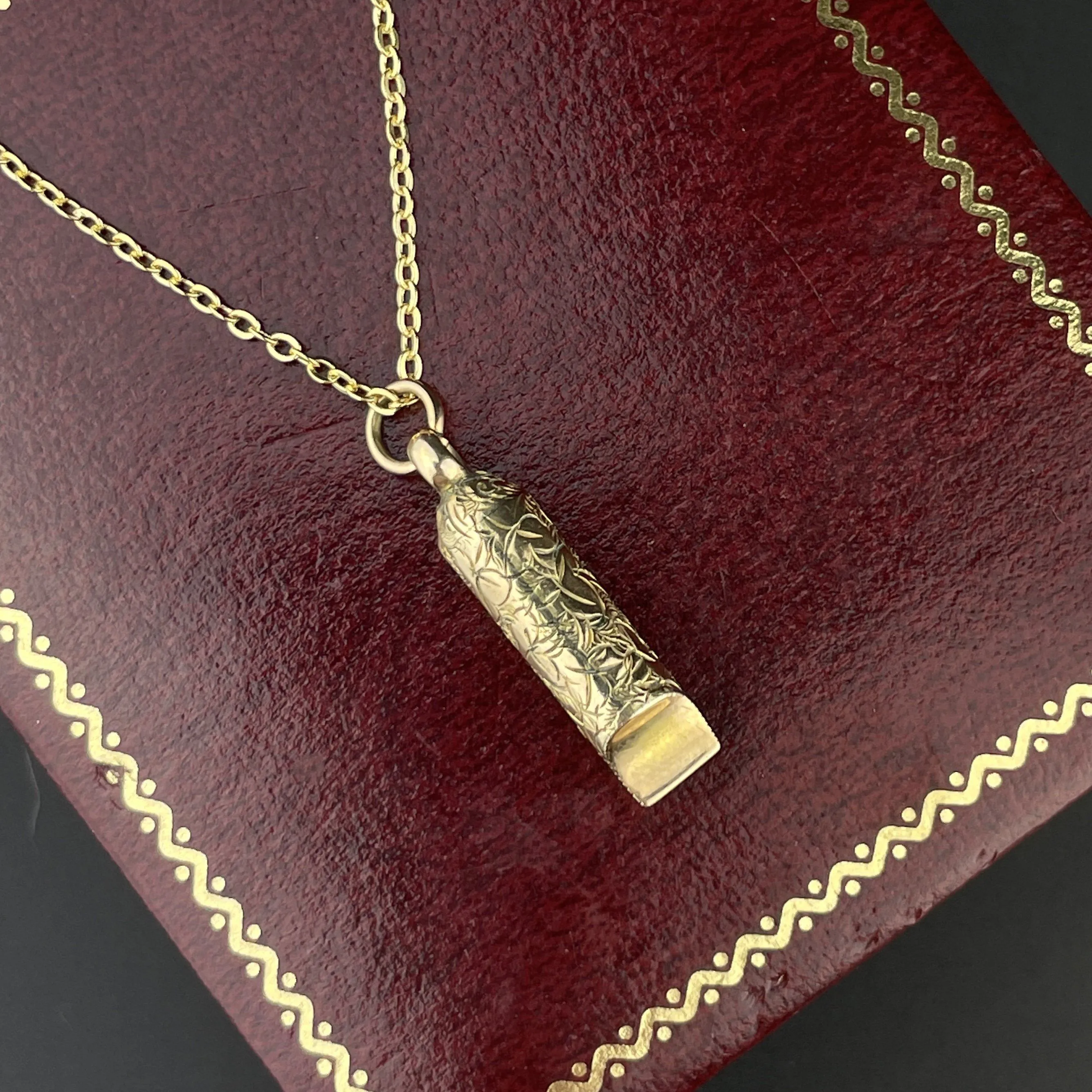 Antique Victorian Gold Engraved Whistle Charm Pendant