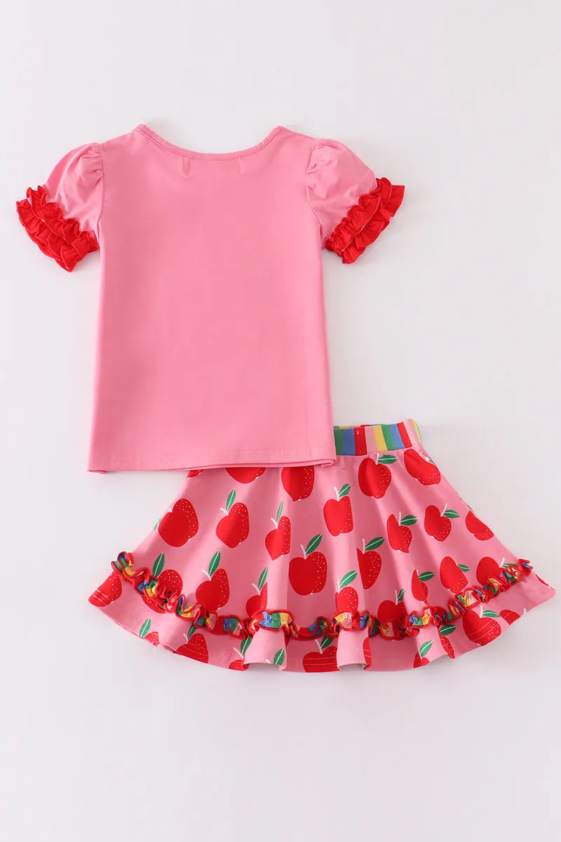 Apple print girl skirt set