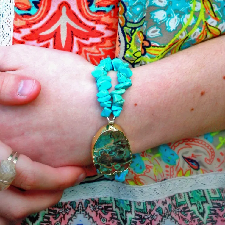 Aqua Ocean Jasper and Amazonite Gemstone Bracelet