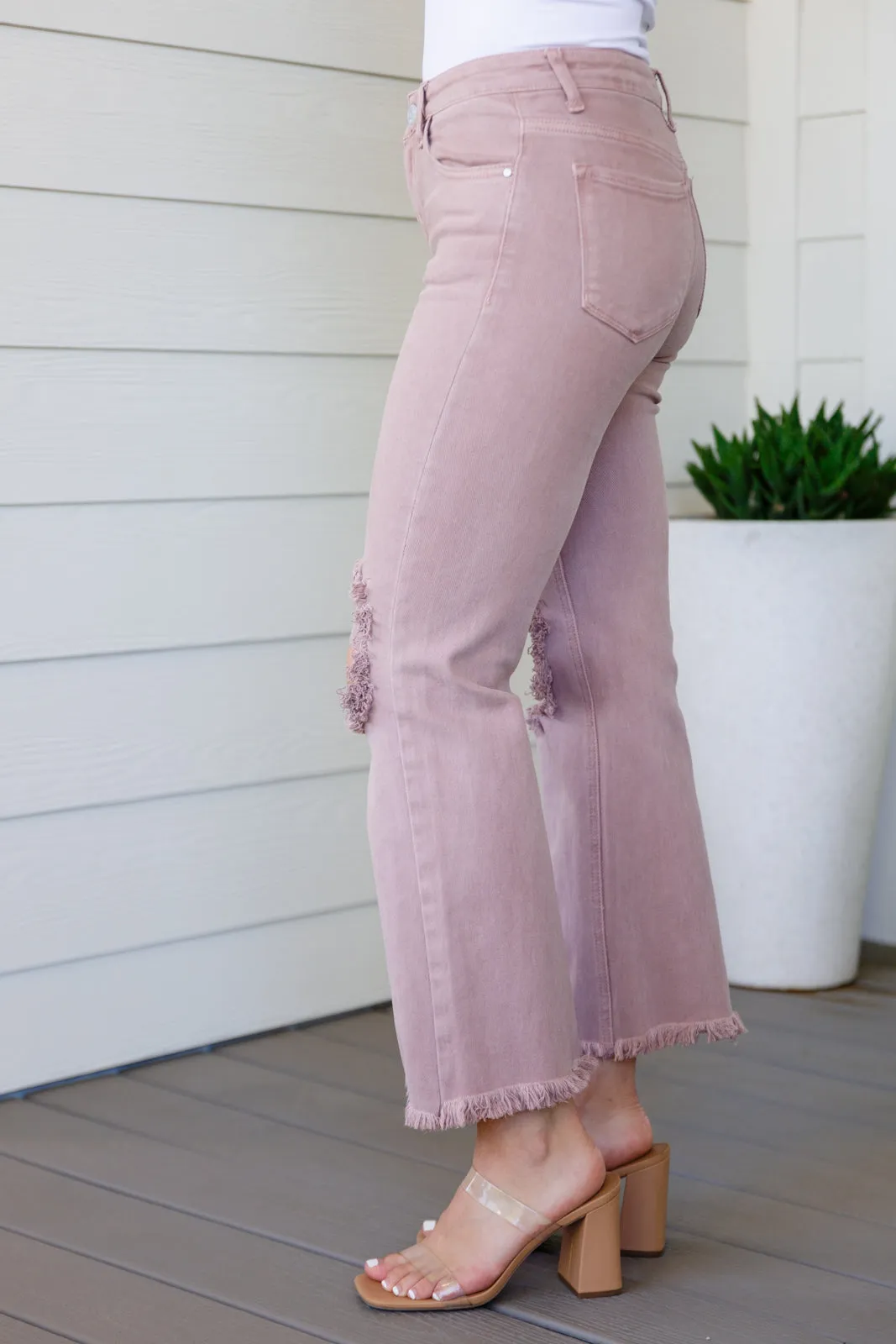 Babs High Rise Distressed Straight Jeans in Mauve