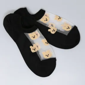 Bear Print Sheer No Show Cotton Socks