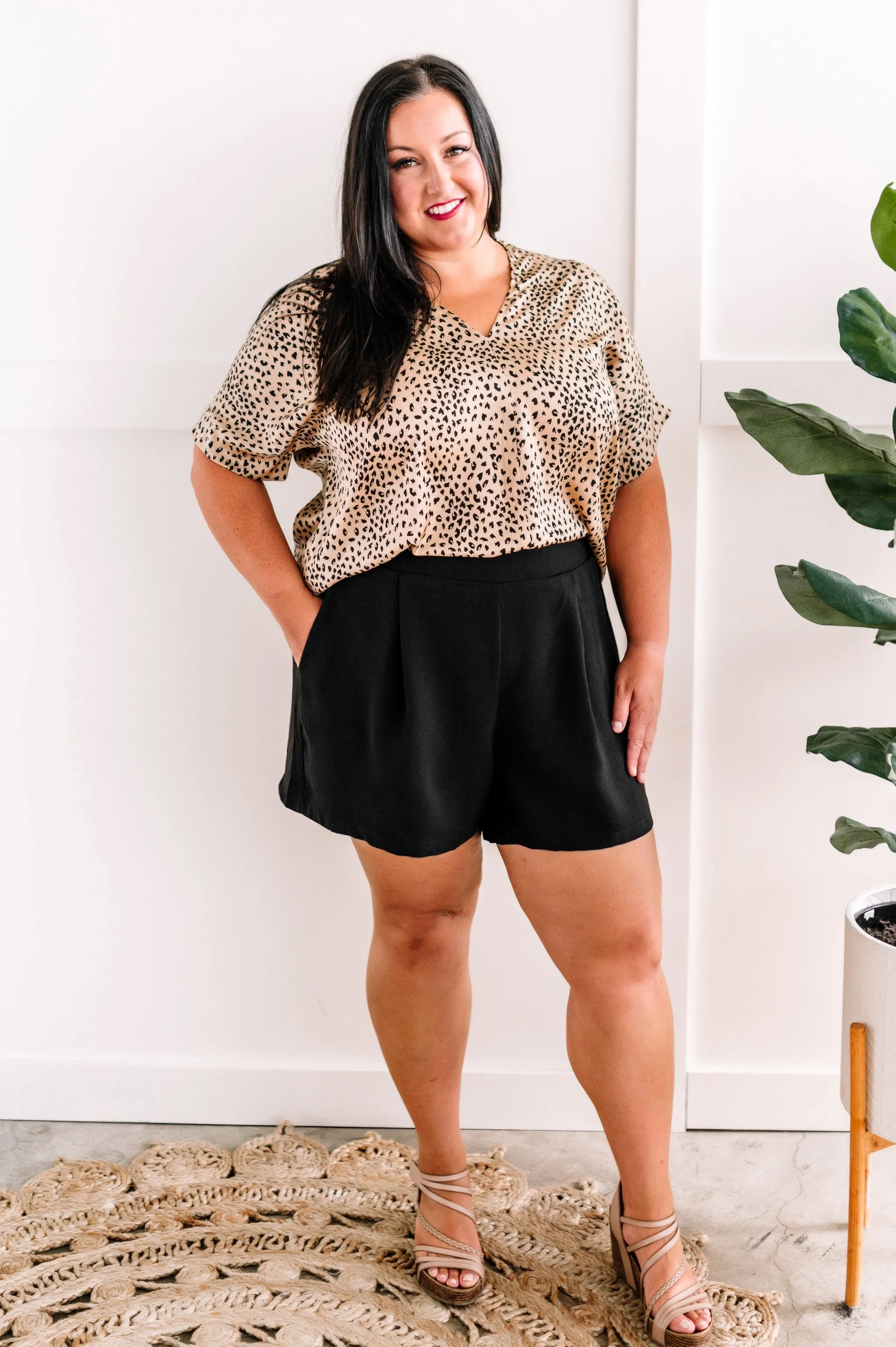 Black Pleated Dressy Shorts With Pockets