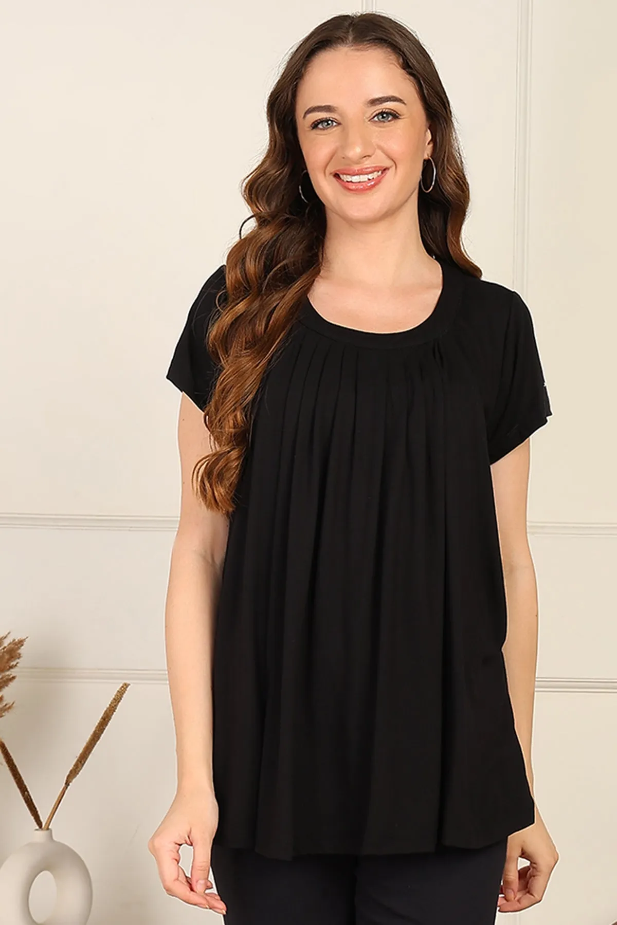 Black Pleated Zipless Nursing Top