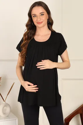 Black Pleated Zipless Nursing Top