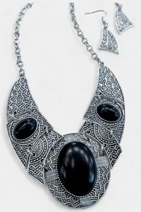 Black Stone Statement Necklace Set