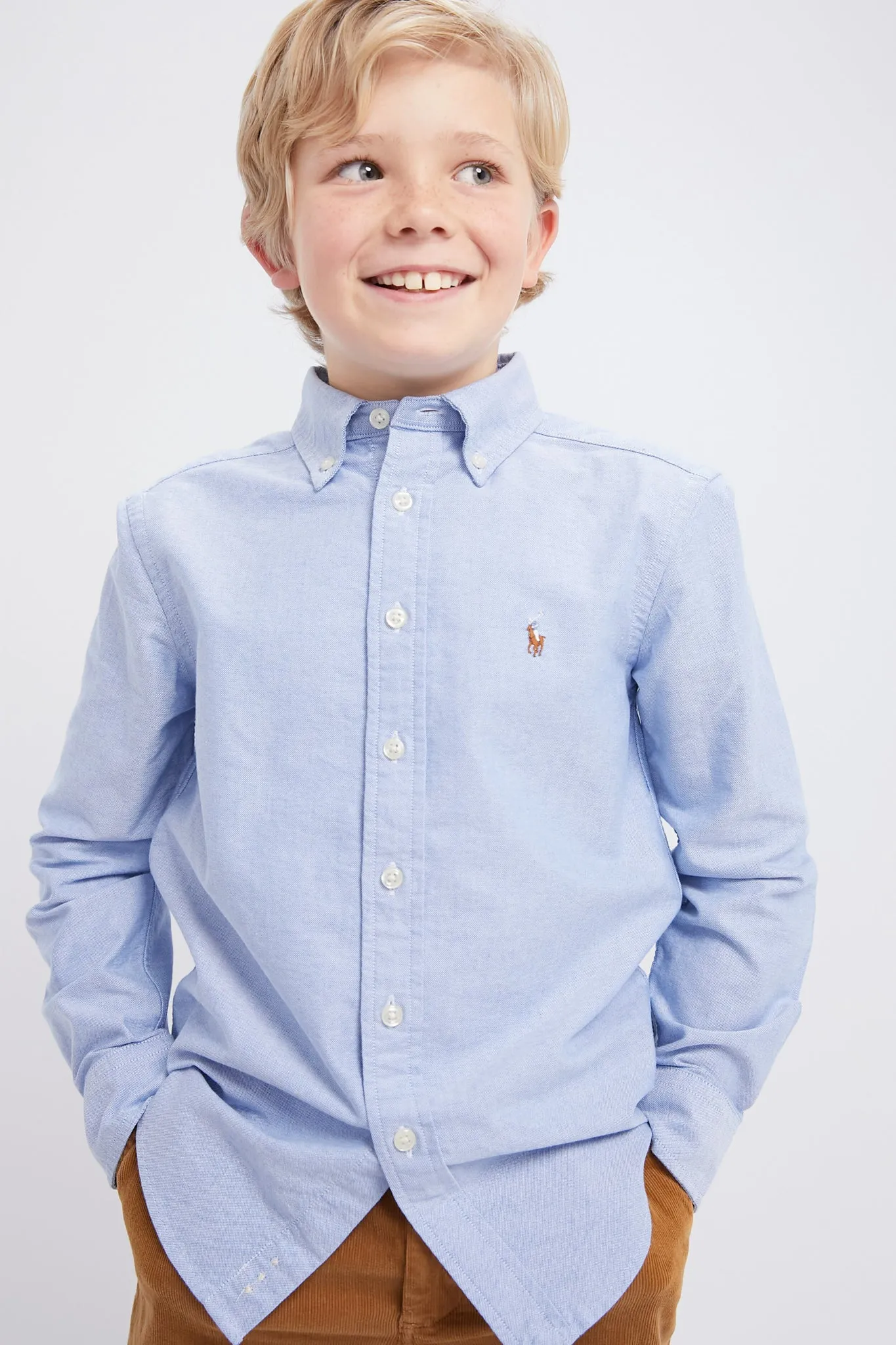 Boys Blue Long-Sleeve Oxford Button-Down Sportshirt