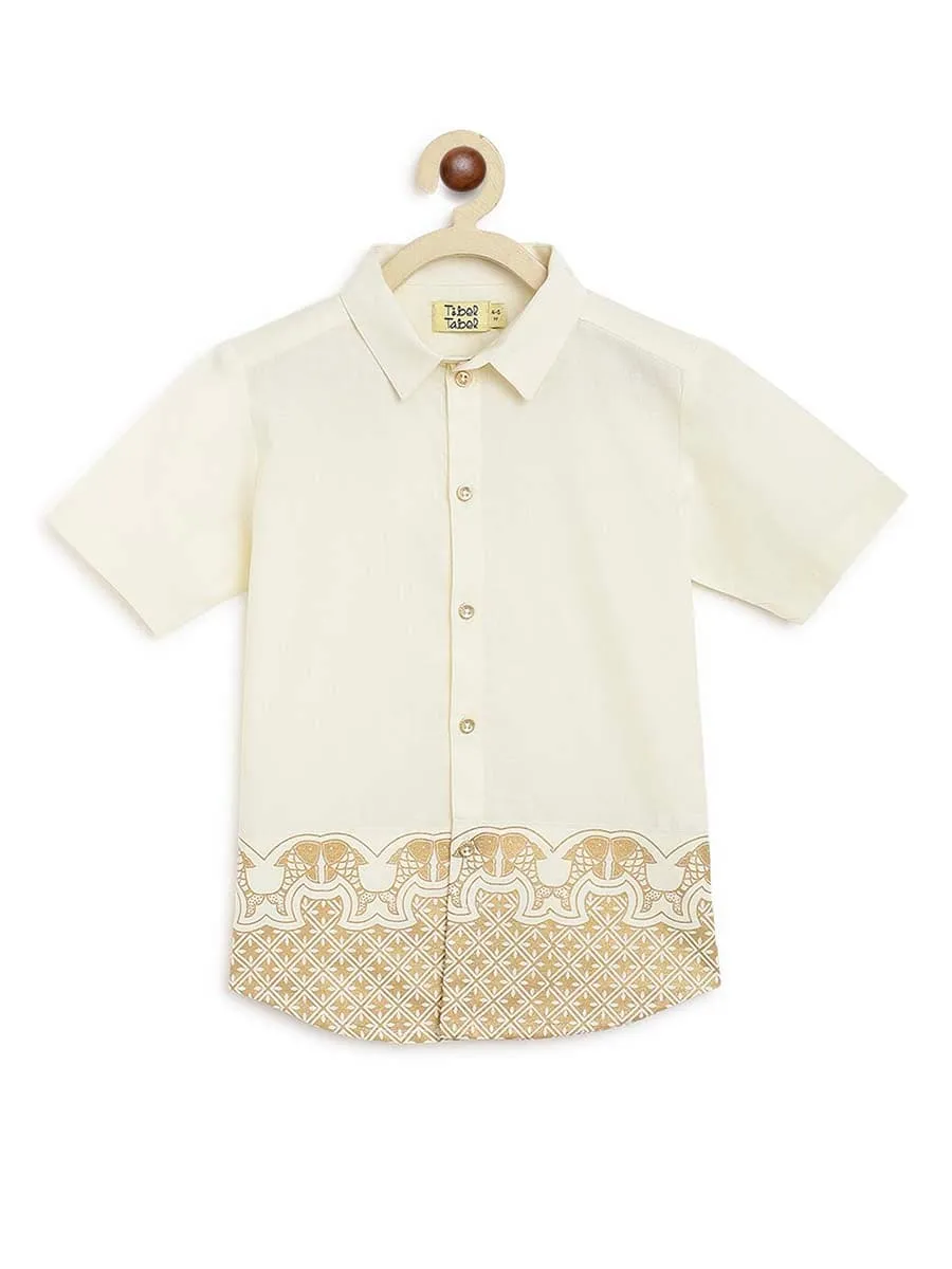 Boys Mundu Dhoti Shirt Set-Cream