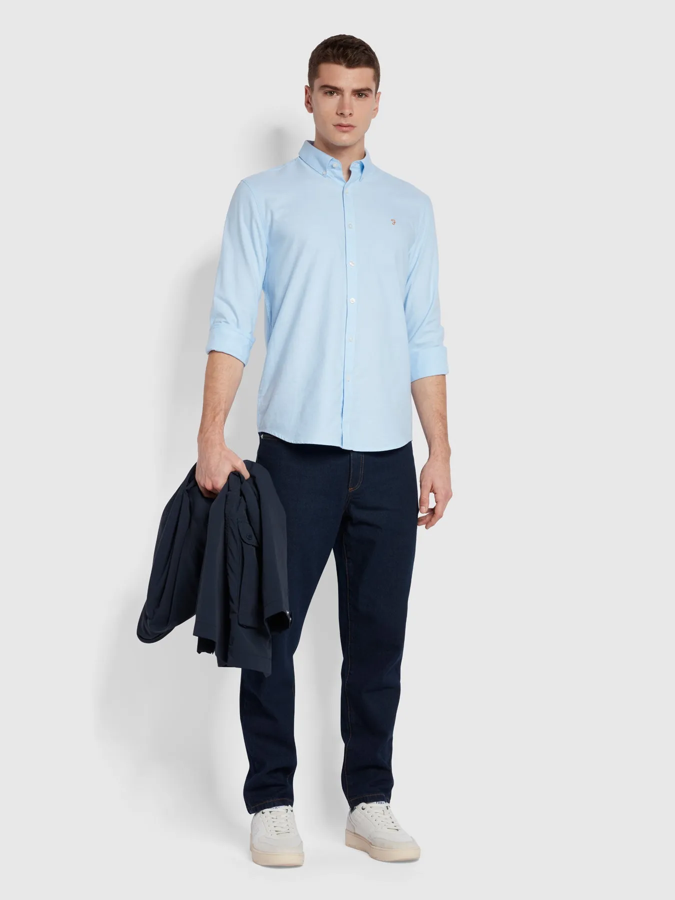 Brewer Casual Fit Long Sleeve Organic Cotton Oxford Shirt In Sky Blue