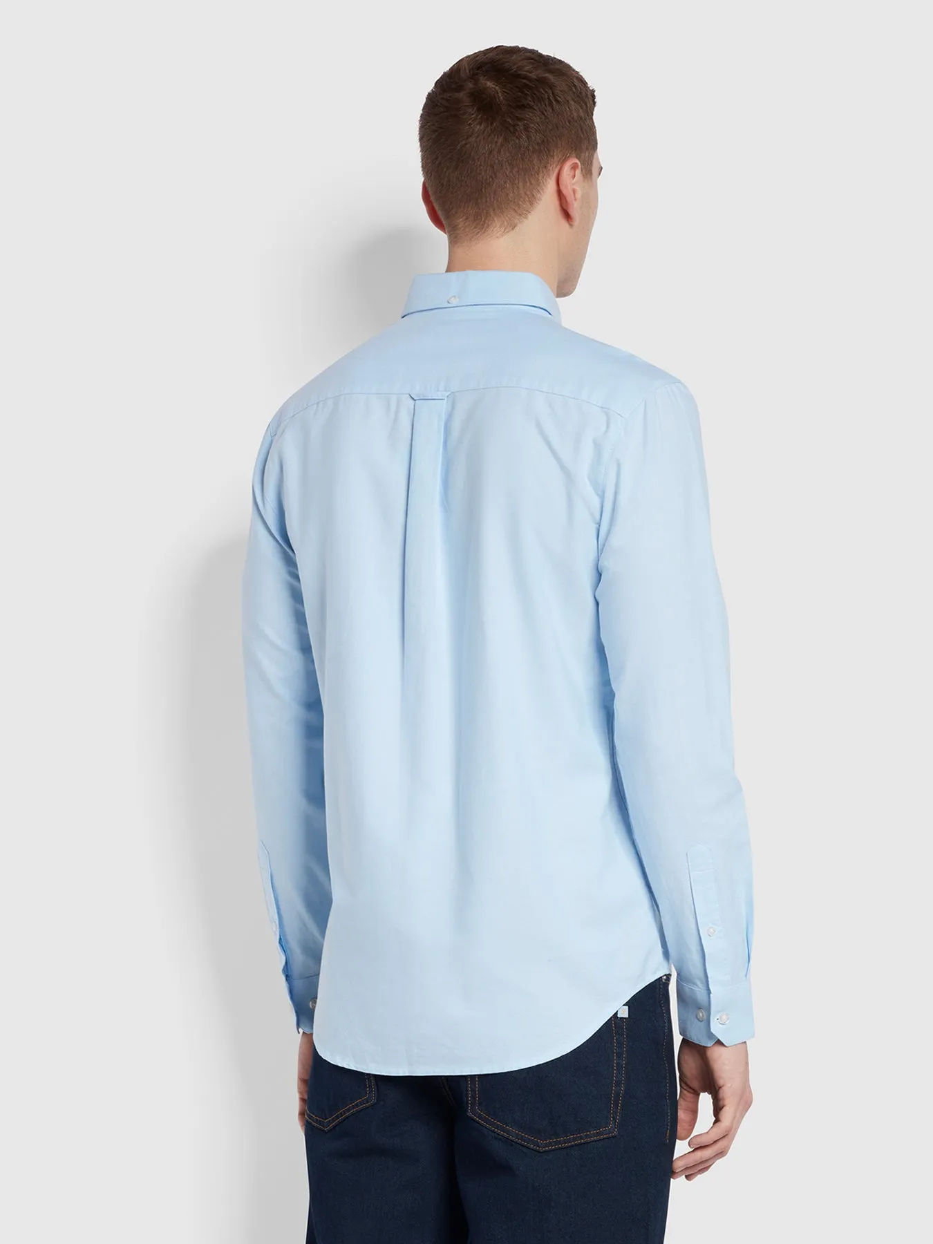 Brewer Casual Fit Long Sleeve Organic Cotton Oxford Shirt In Sky Blue