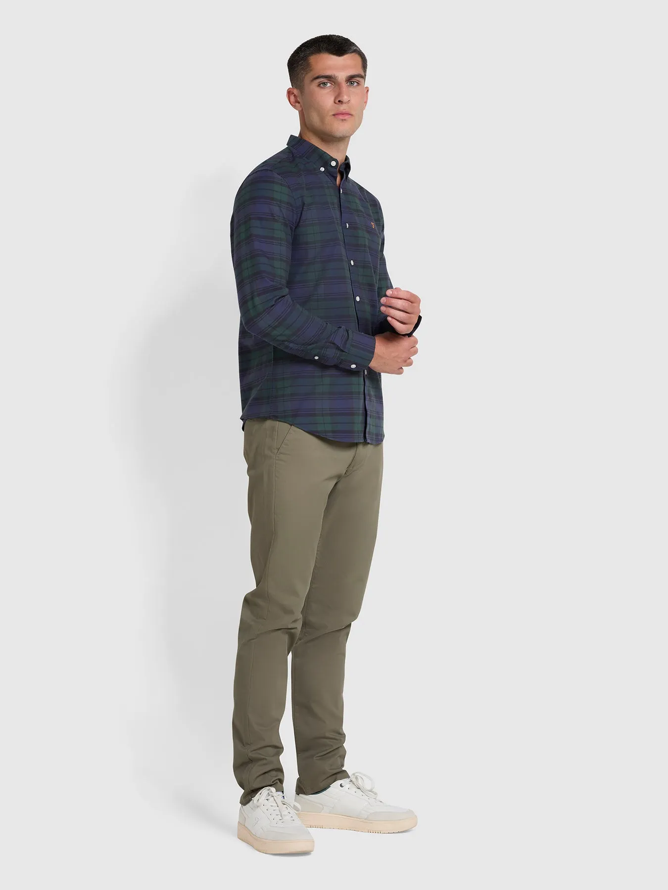 Brewer Slim Fit Check Organic Cotton Oxford Shirt In Woodland Pine