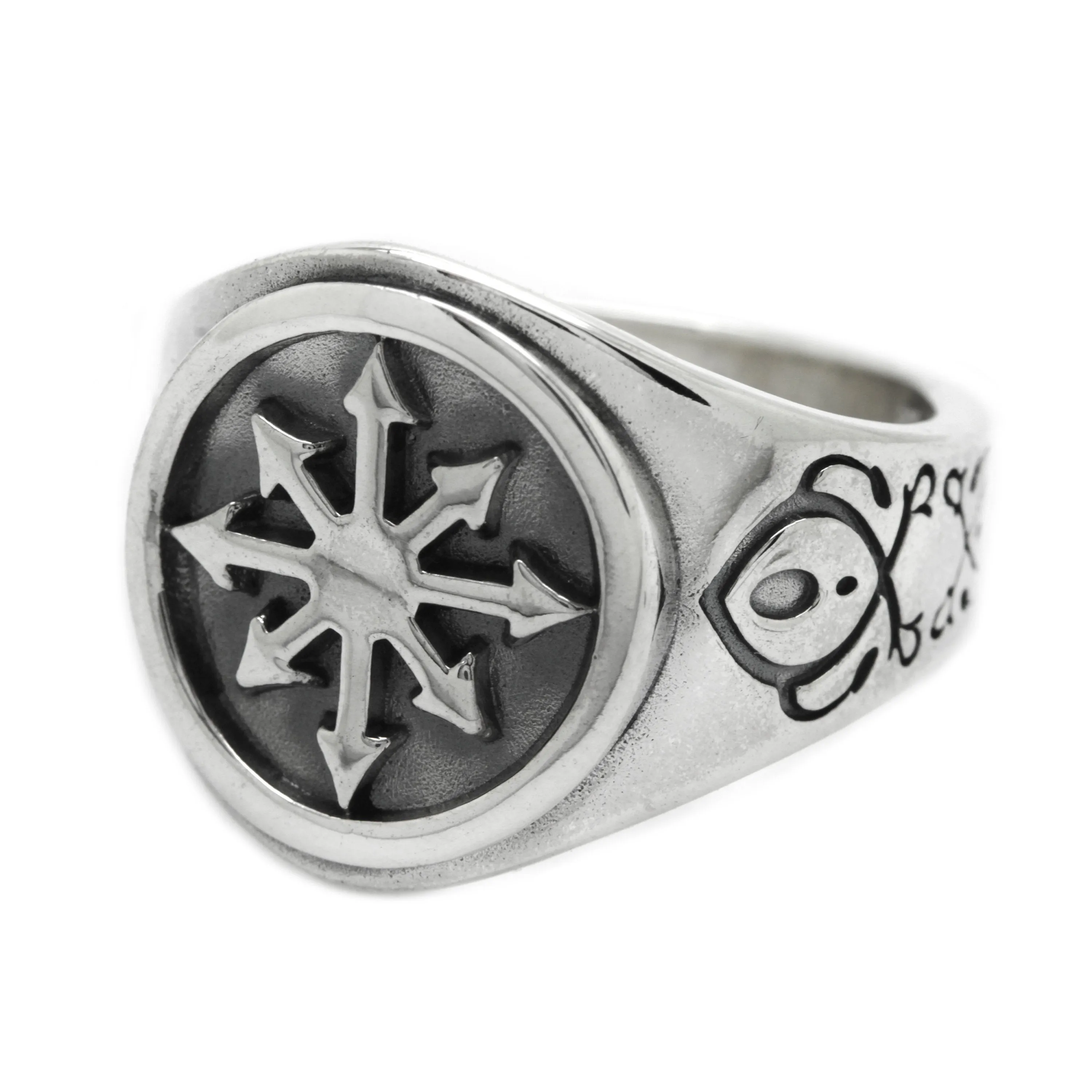 Chaos Magic Star Occult Men Signet Sterling Silver Ring